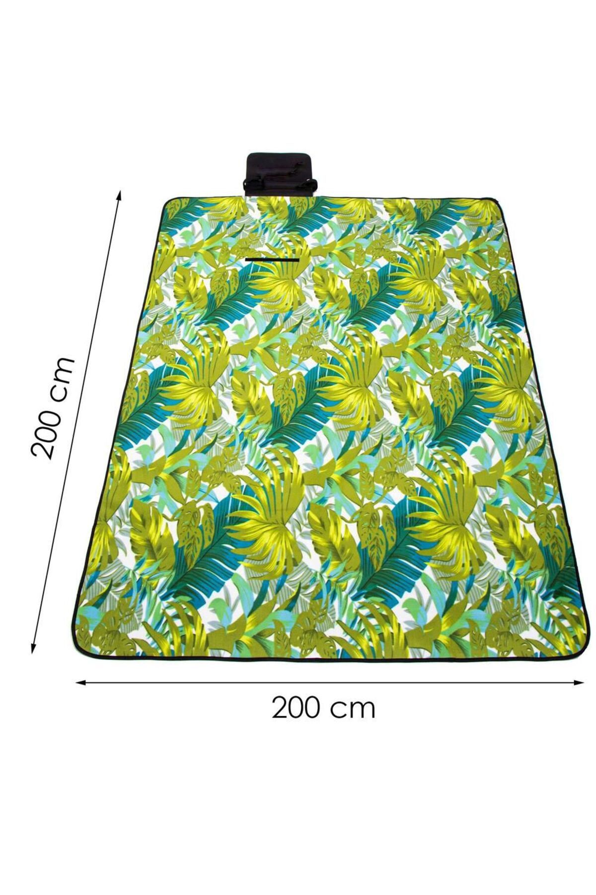 SERSIMO-Picnic or beach blanket, with insulating foil and handle, 200x200cm, leaf pattern, green 15
