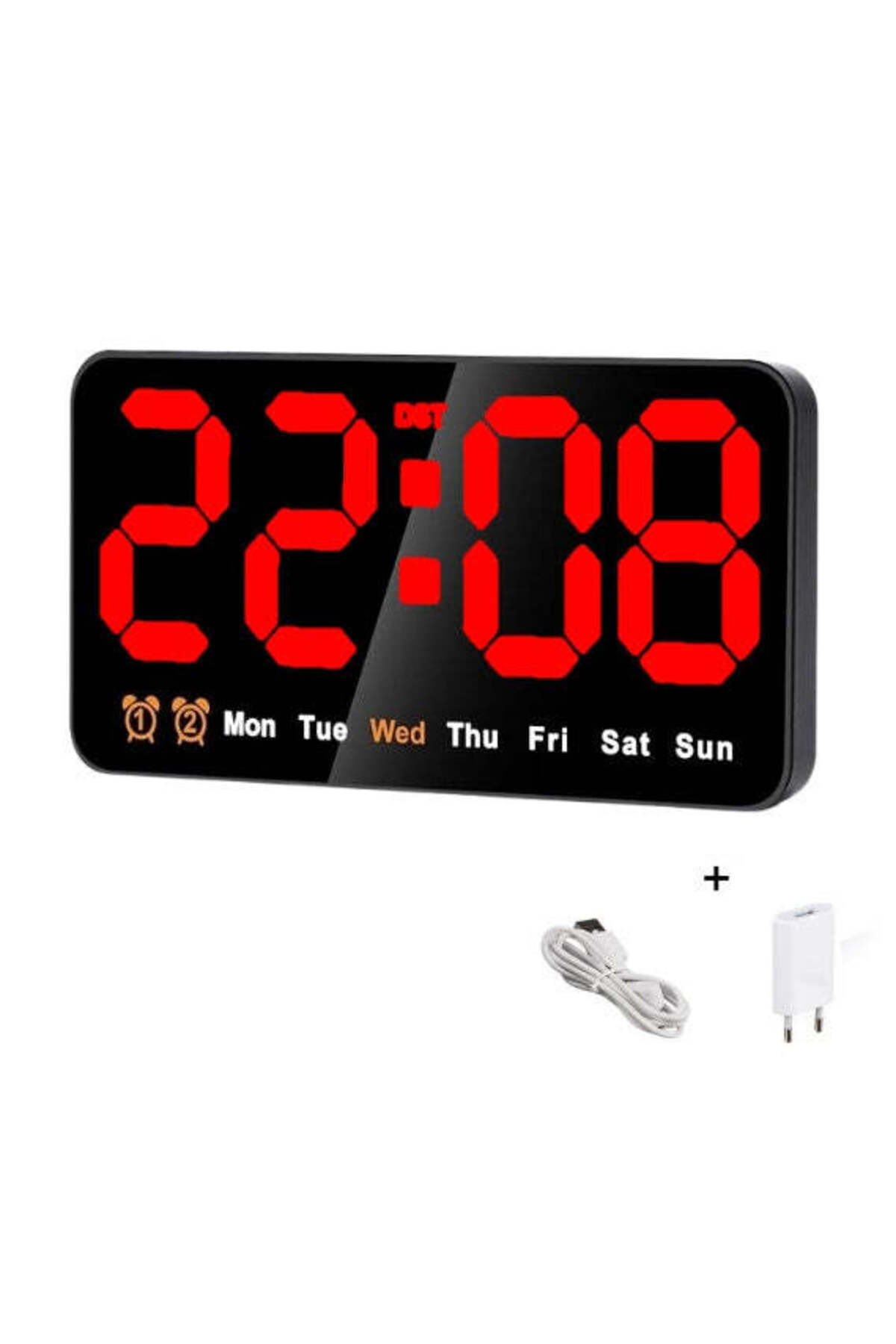 VTM-Digital Table and Wall Clock with Red LED, Alarm, Calendar, Temperature, Snooze, 11x21cm 1