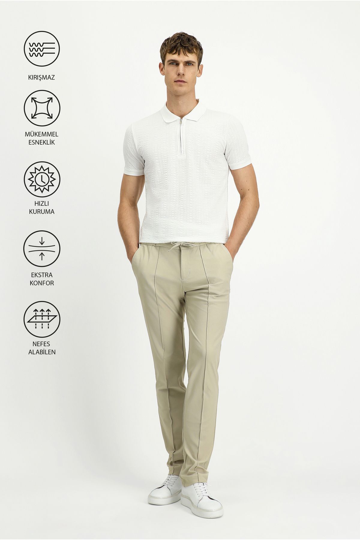Kiğılı-Techno-Line Super Slim Fit Extra Slim Fit Lycra Elastic Waist Drawstring Classic Fabric Pants 1