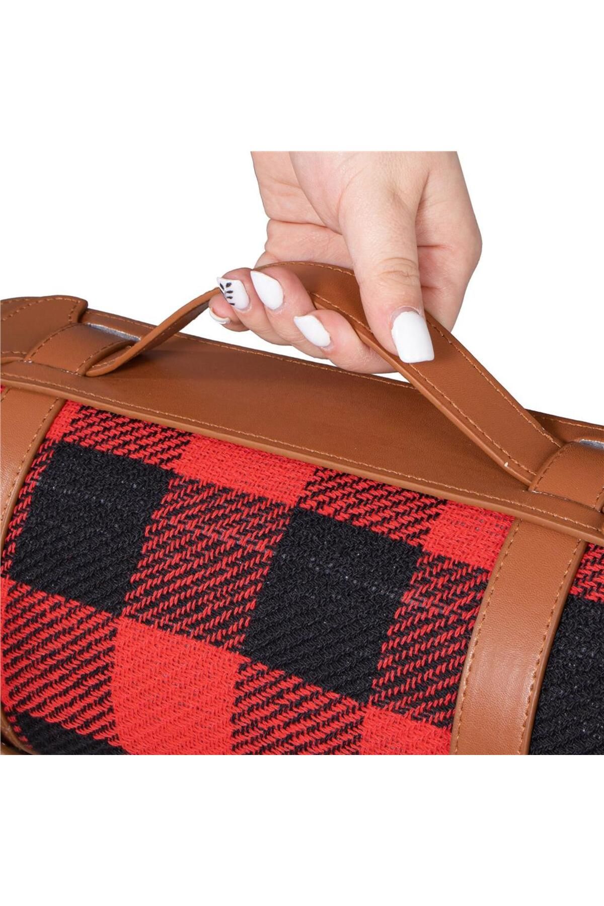 SERSIMO-Picnic or beach blanket, with insulating foil and handle, 150x200cm, red black 4