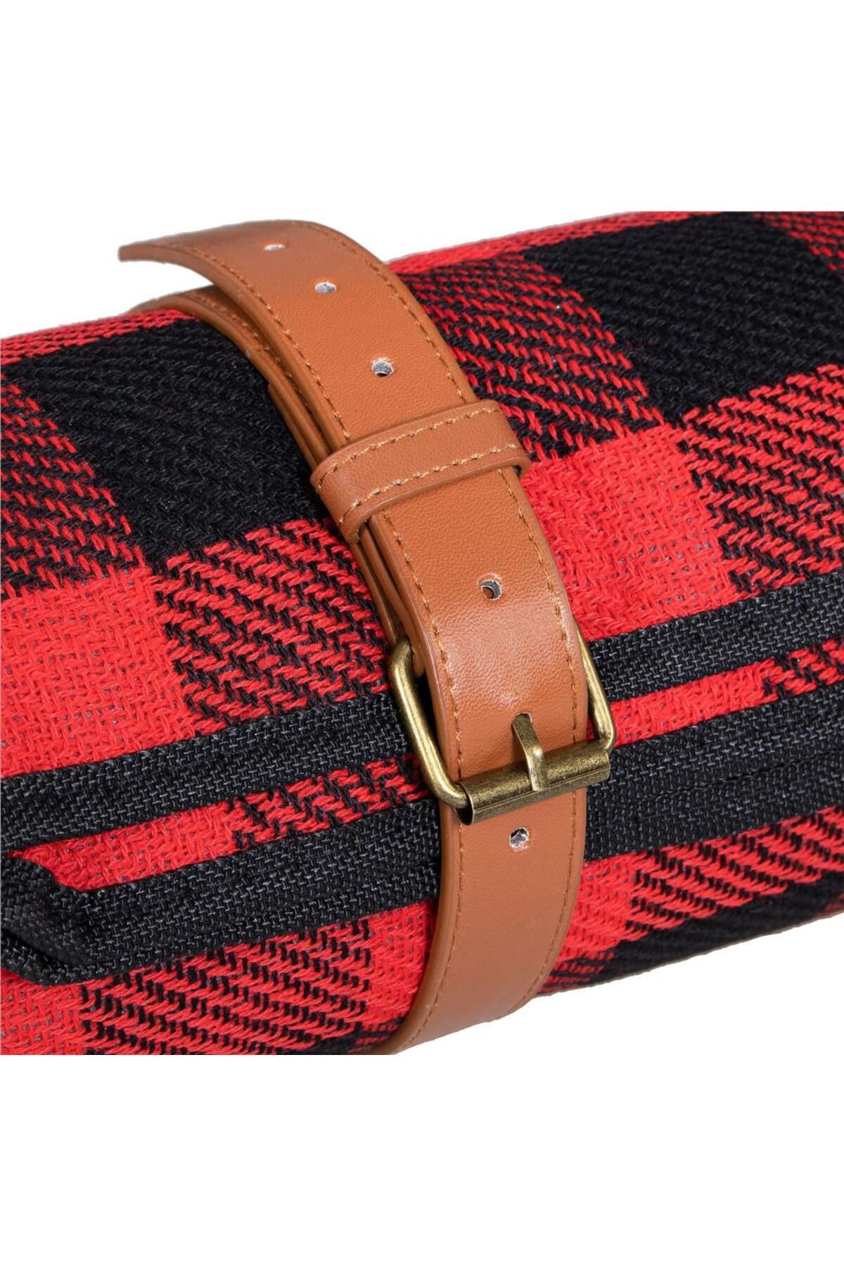 SERSIMO-Picnic or beach blanket, with insulating foil and handle, 150x200cm, red black 3