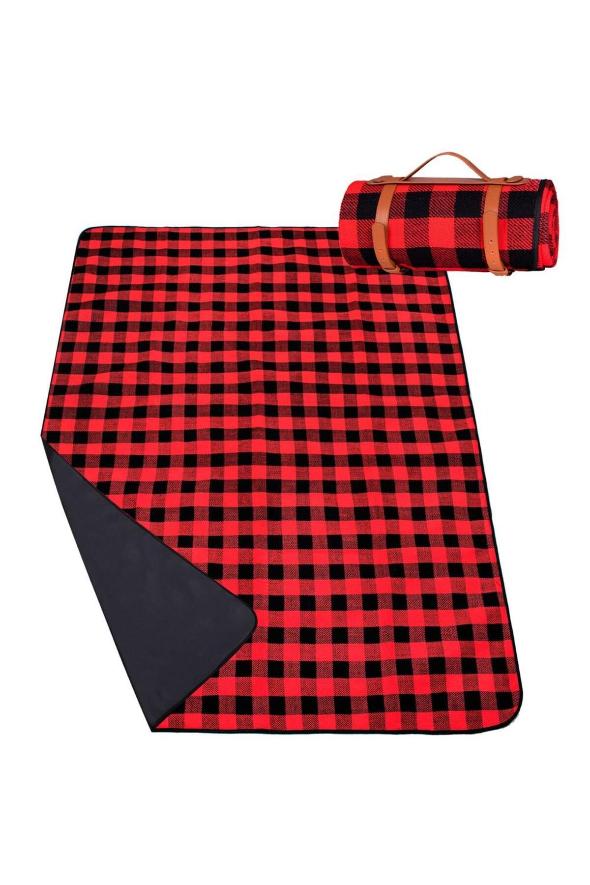 SERSIMO-Picnic or beach blanket, with insulating foil and handle, 150x200cm, red black 1