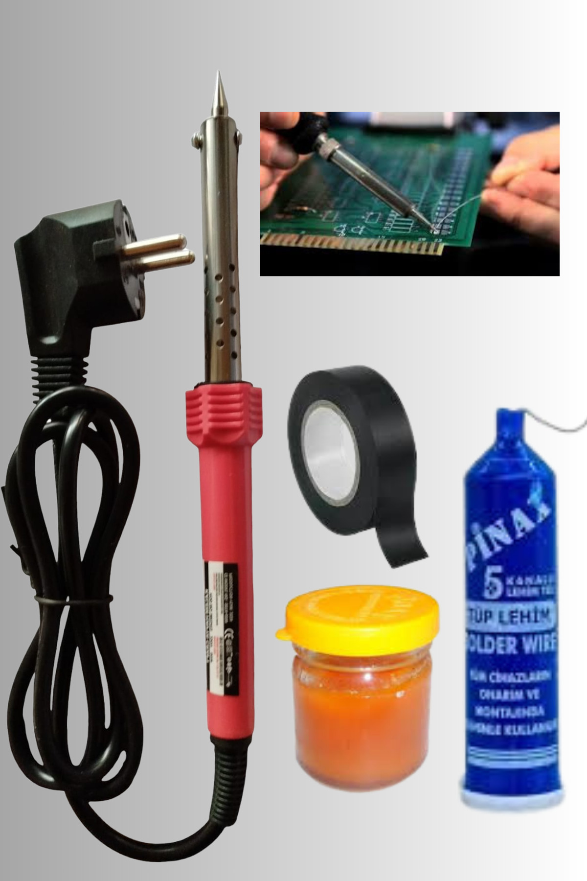 HAFSER BT 4'lü Lehim Makinesı Seti 60w Havya Kalemi Tel Lehim Pastası Elektrik Bandı