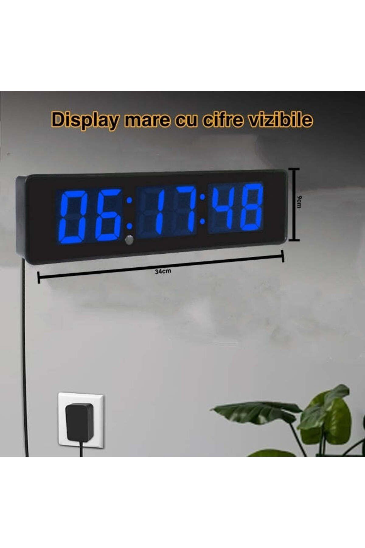 VTM-Ceas Digital de Masa si Perete cu LED Albastru, Cronometru, Timer, Alarma, 34x9cm 4