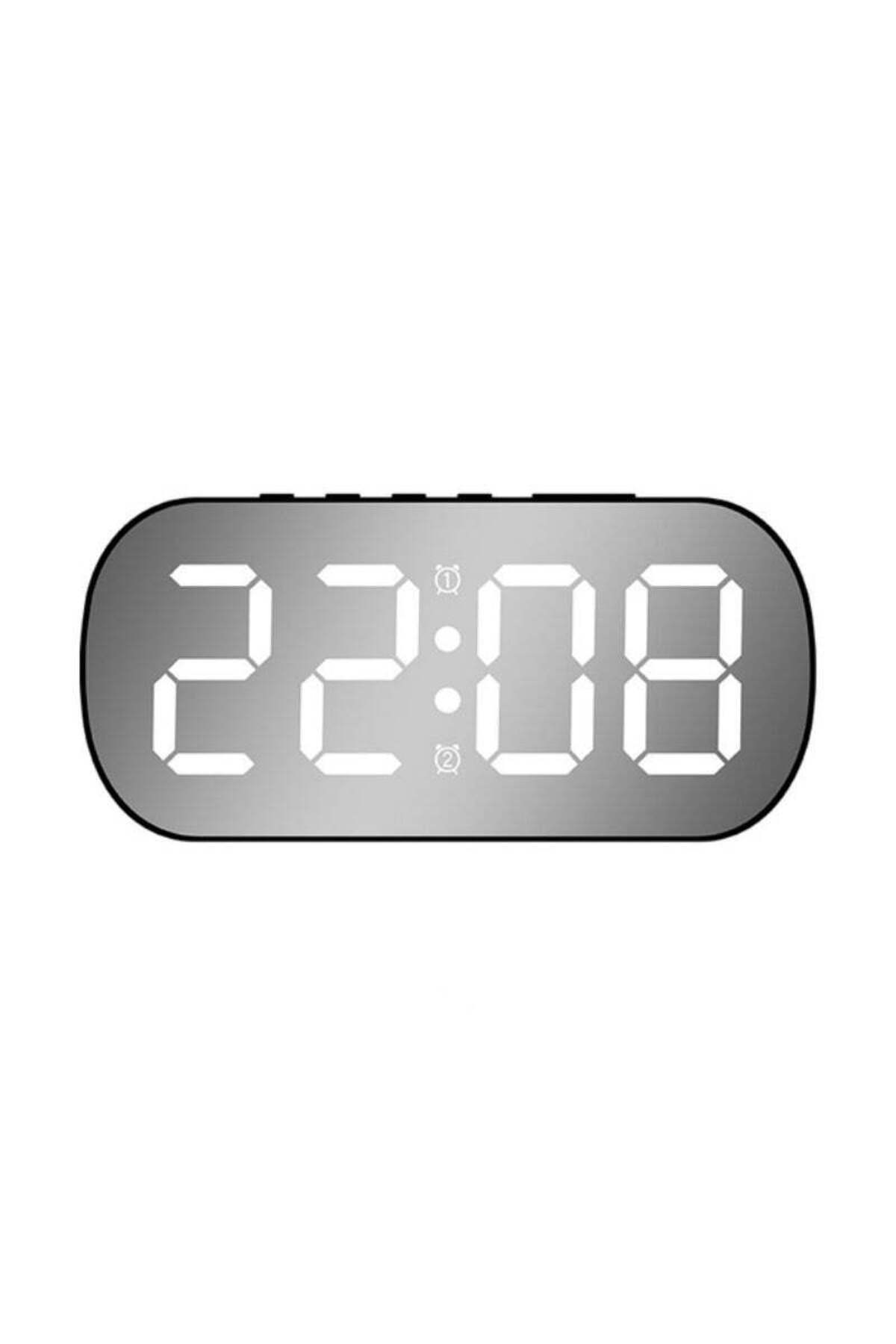 VTM-Black Digital Clock with White LED, Oval Mirror Style, Alarm, 5 Brightness Levels, Adapter Included 1