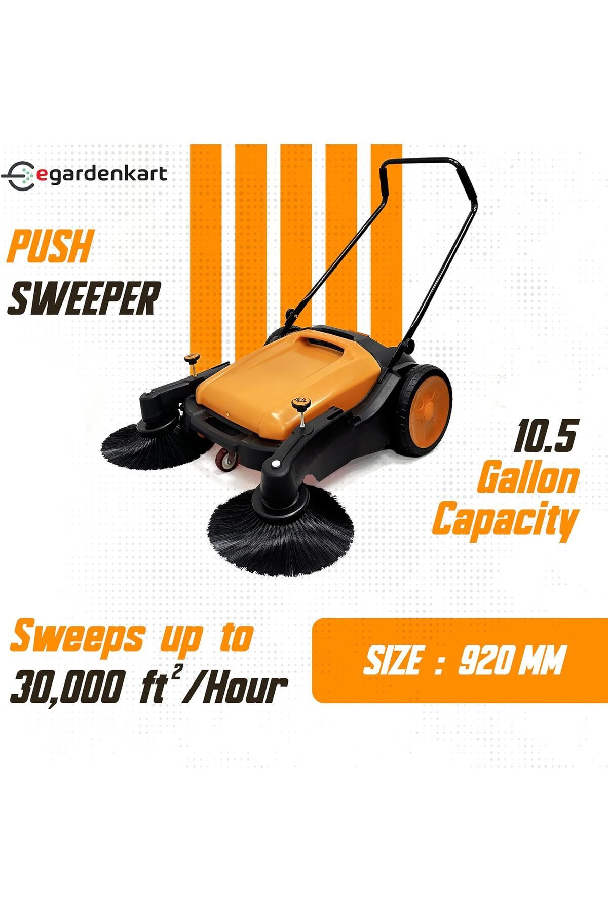Egardenkart-, Walk-Behind Outdoor Hand Push Sweeper - 10.5 Gallon Capacity, 31" Sweeping width, Sweep 3