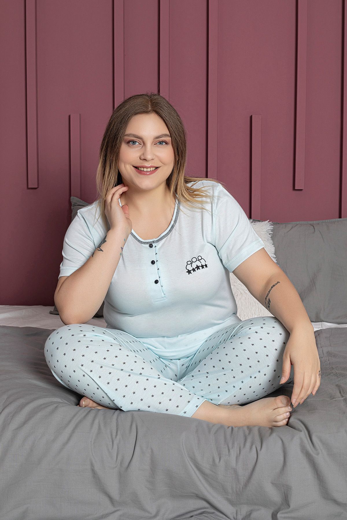 Fulla Moda-Star Patterned Large Size Pajama Set 2