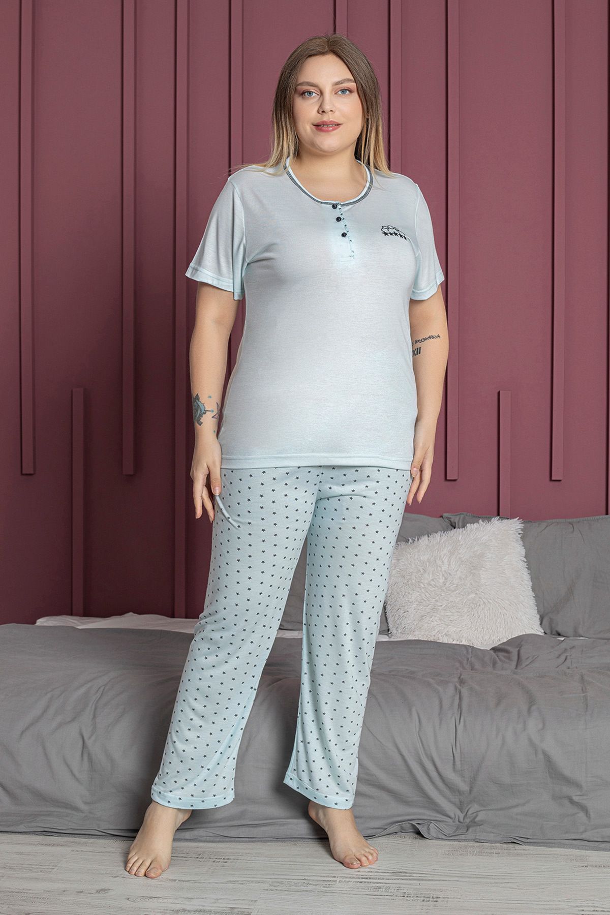 Fulla Moda-Star Patterned Large Size Pajama Set 1