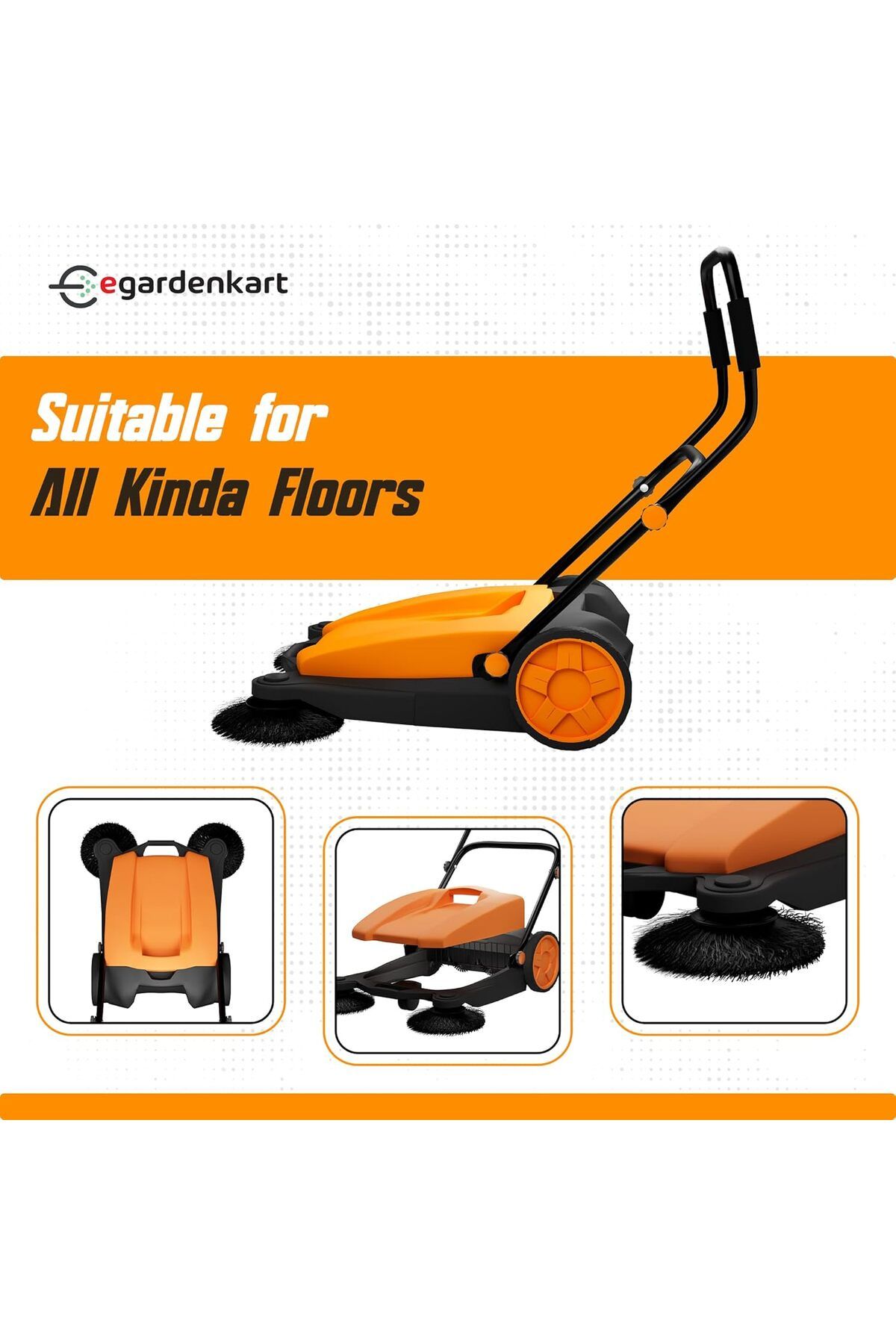 Egardenkart-, Walk-Behind Outdoor Hand Push Sweeper - 2.66 Gallon Capacity, 27.5" Sweeping width, Swe 7