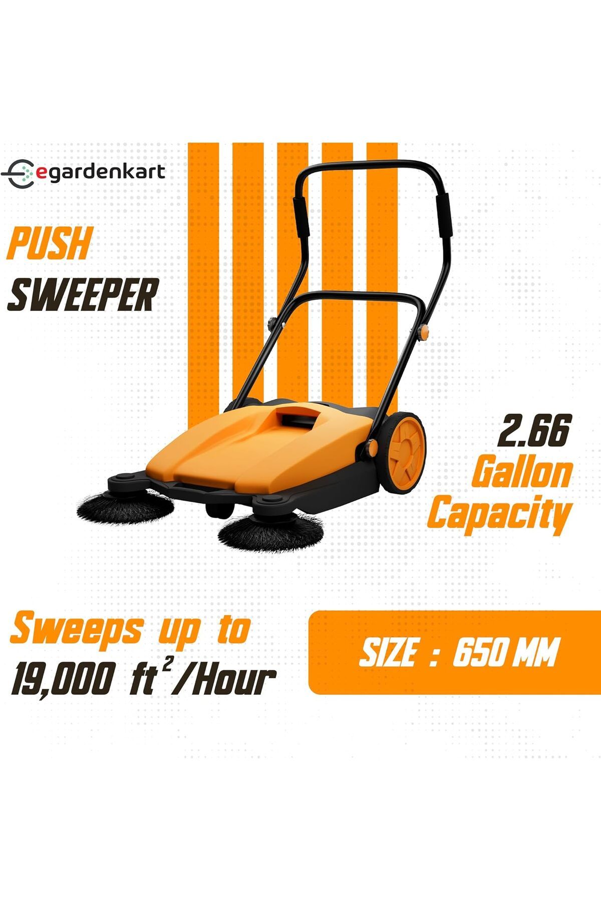 Egardenkart-, Walk-Behind Outdoor Hand Push Sweeper - 2.66 Gallon Capacity, 27.5" Sweeping width, Swe 3