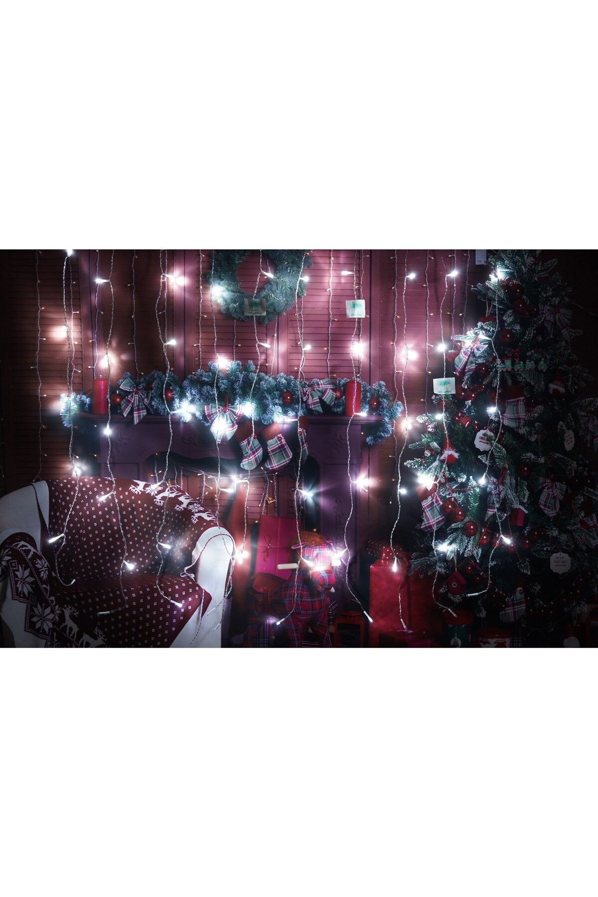Teo-Instalatie Craciun, Tip Perdea, IP44, 4 m x 1 m, 240 LED-uri, Alb rece, cu flash, Transformator, Int 5