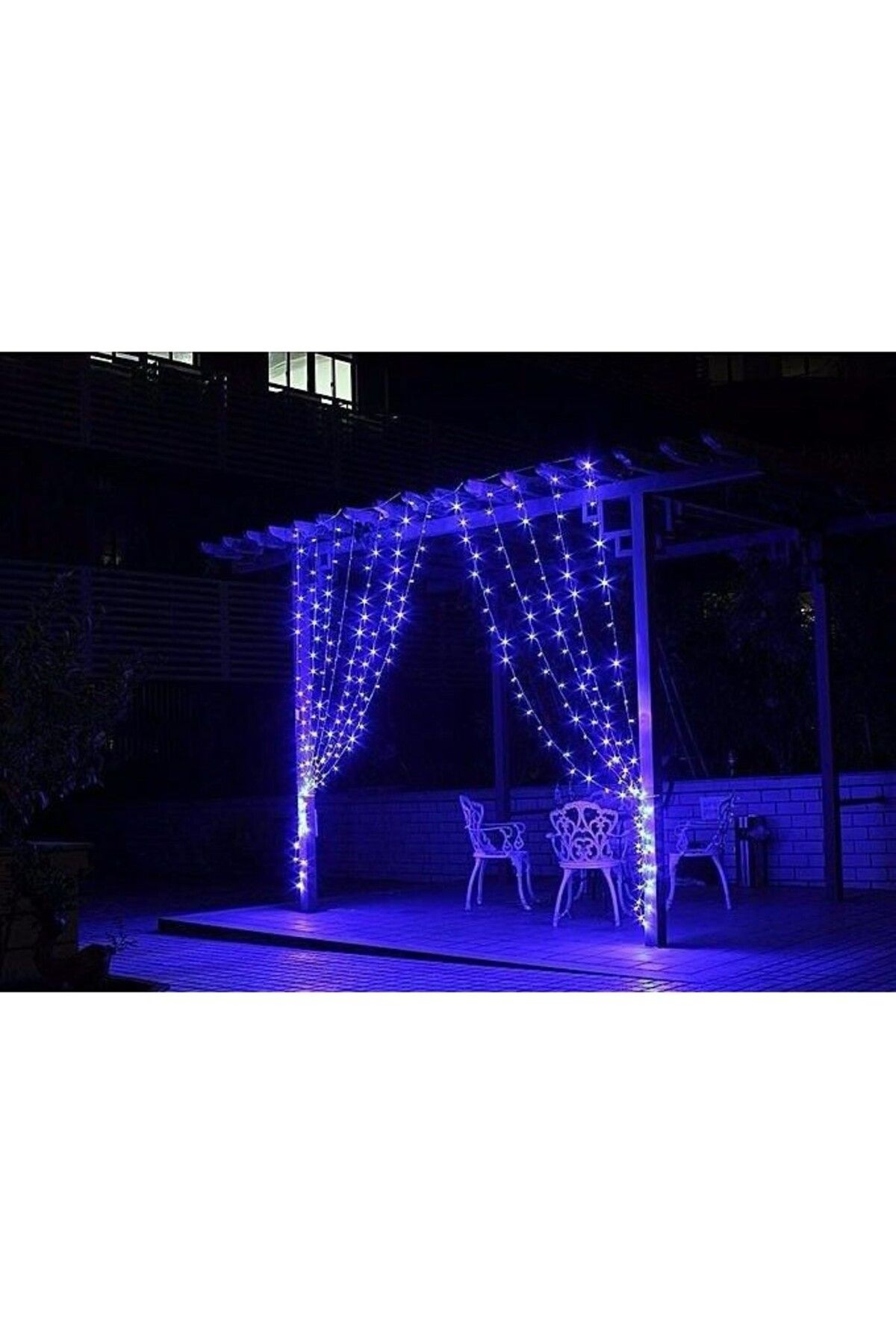 Teo-Instalatie Craciun, Tip Perdea, IP44, 7 m x 1 m, 420 LED-uri, Albastru, cu flash, Transformator, Int 5