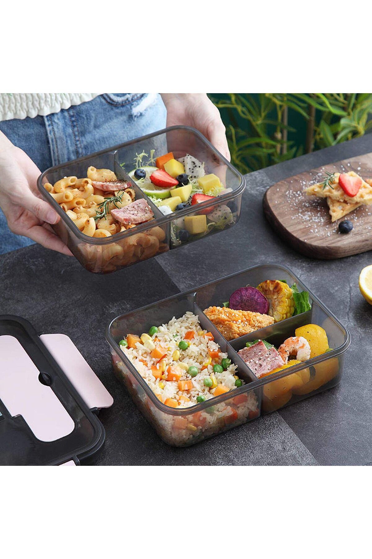 Cozy Nest-Lunch Box with 3 Compartments 1500ml Meal Prep Container for Adults & Kids with Spoon & Fork 2