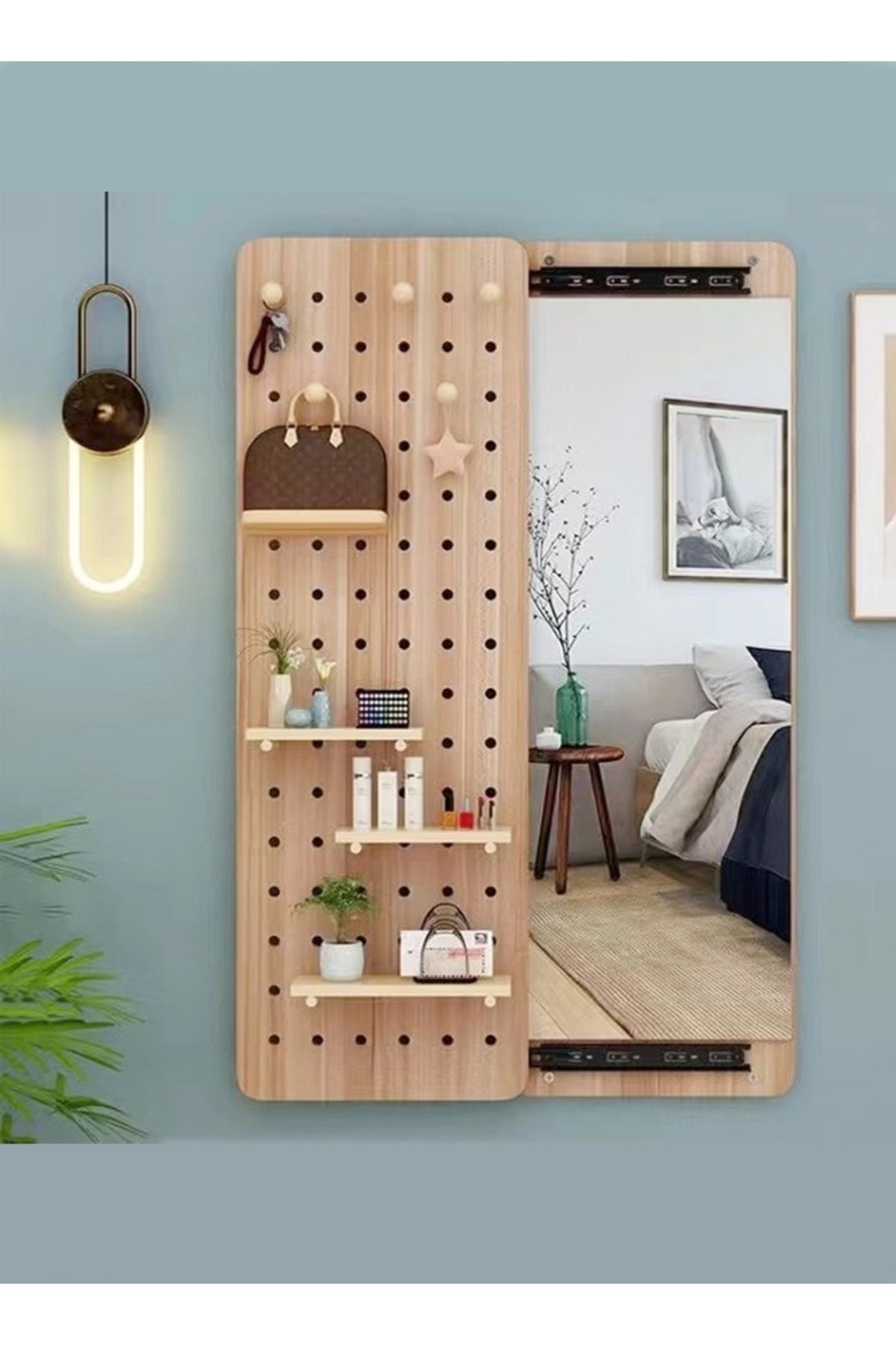 Raffine Multifunctional Pegboard With Hidden Full Body Mirror, 80x120