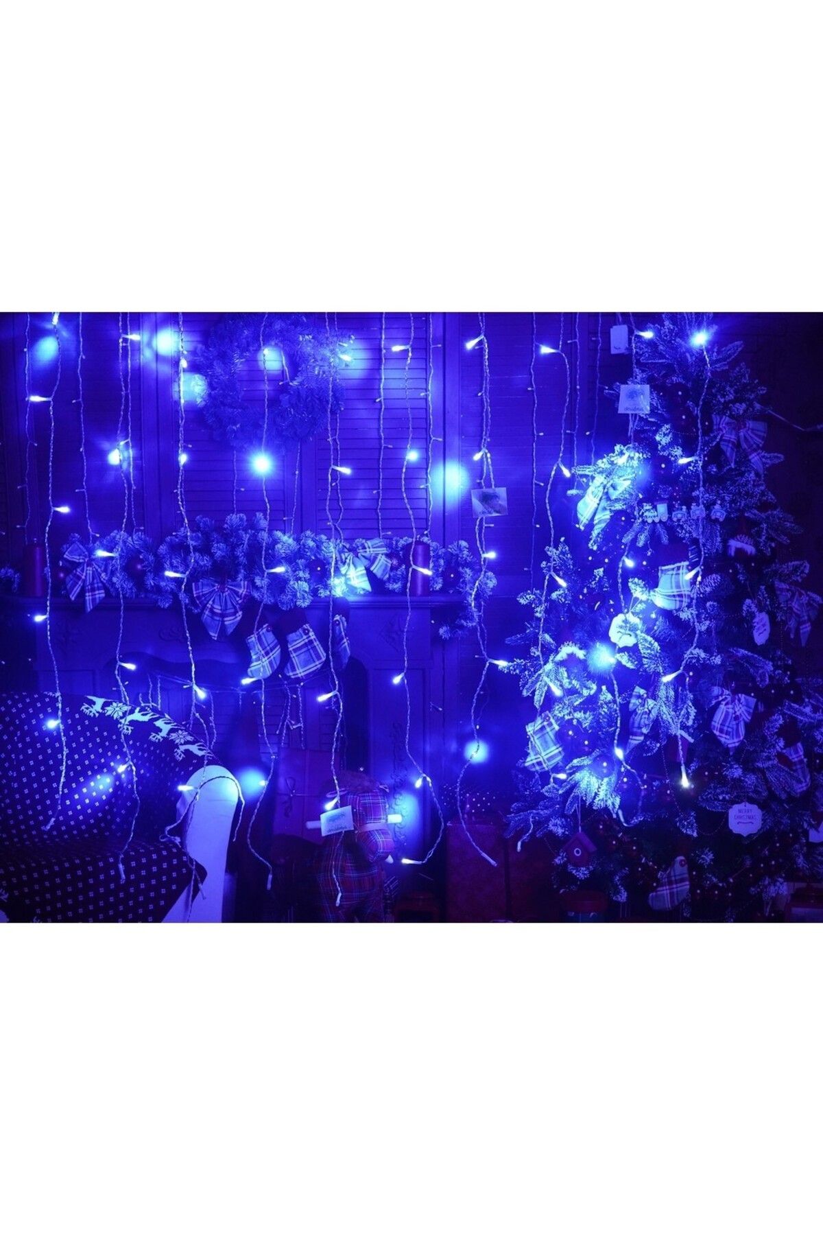 Teo-Instalatie Craciun, Tip Perdea, IP44, 7 m x 1 m, 420 LED-uri, Albastru, cu flash, Transformator, Int 7