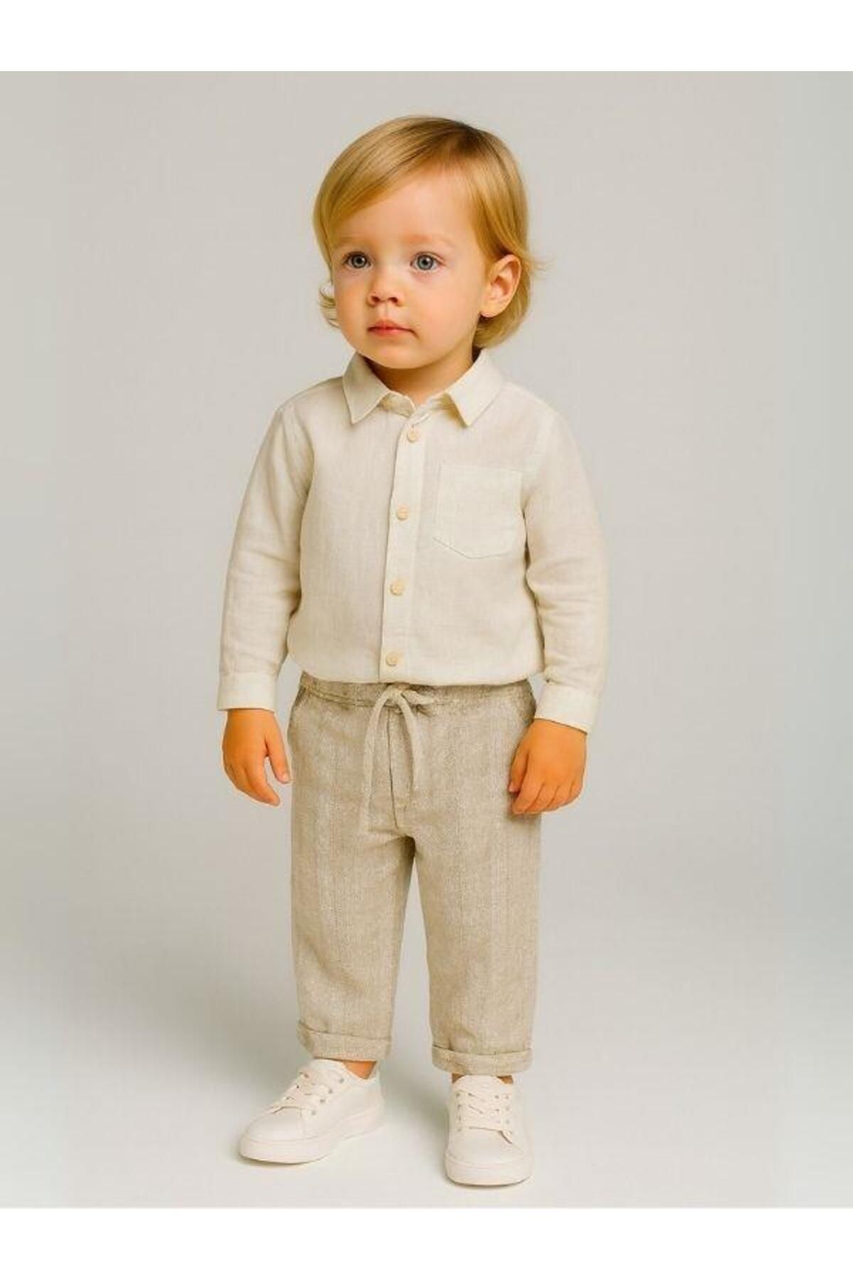 Zekids-Boy's Patterned Soft Textured Trousers with Elastic Waist 1