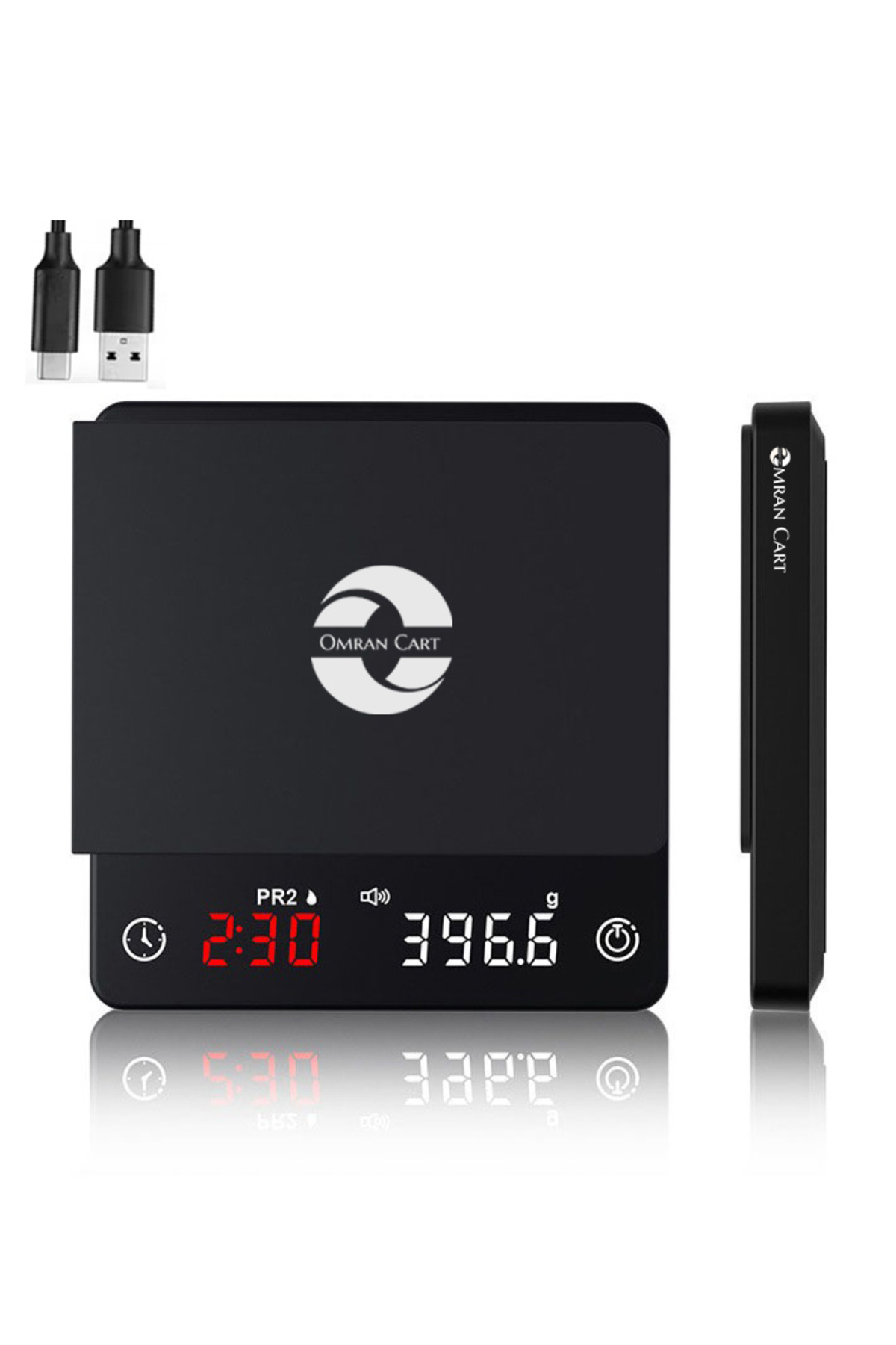 Omran Cart-Coffee Scale Mini 0.1g Accuracy, Auto Timer, Dual Color Led Display, USB-C Rechargeable Upto 2kg 1