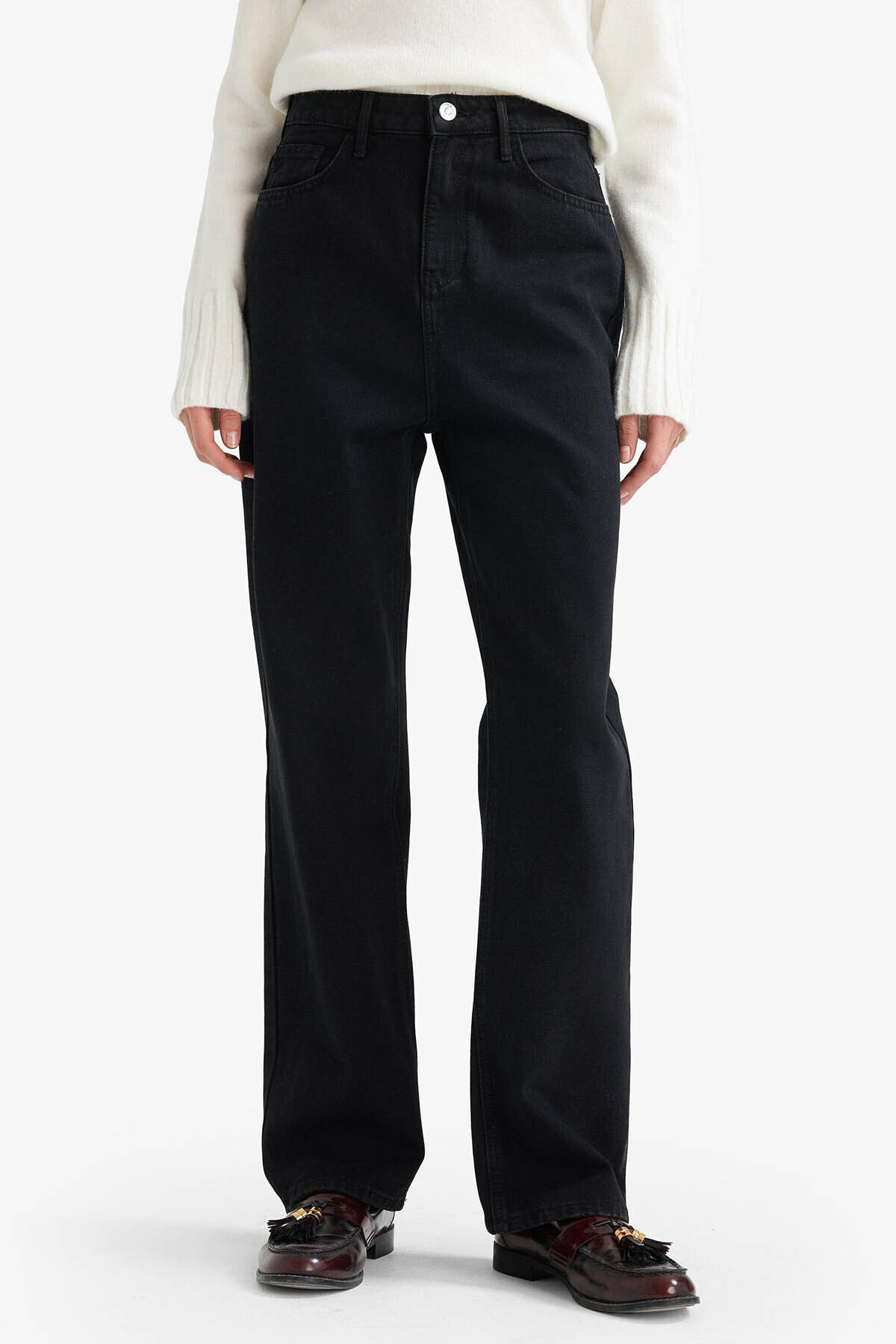 DeFacto Straight Fit Yüksek Bel Uzun Jean Pantolon E9129AX25AU görsel 5