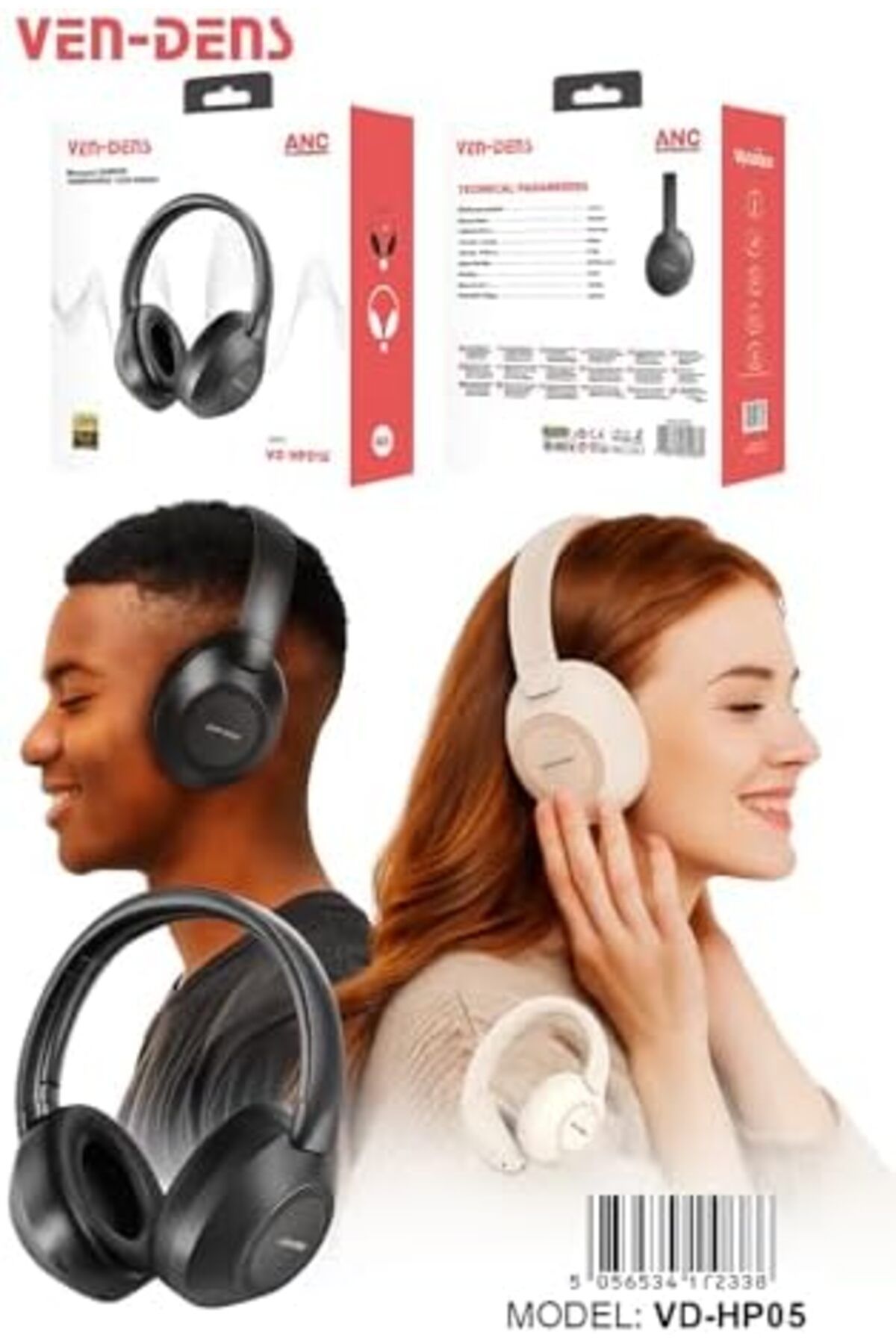 VEN-DENS-Wireless Bluetooth Headphones with Noise Cancellation, Hi-Fi Sound, Built-in Microphone, Co 2