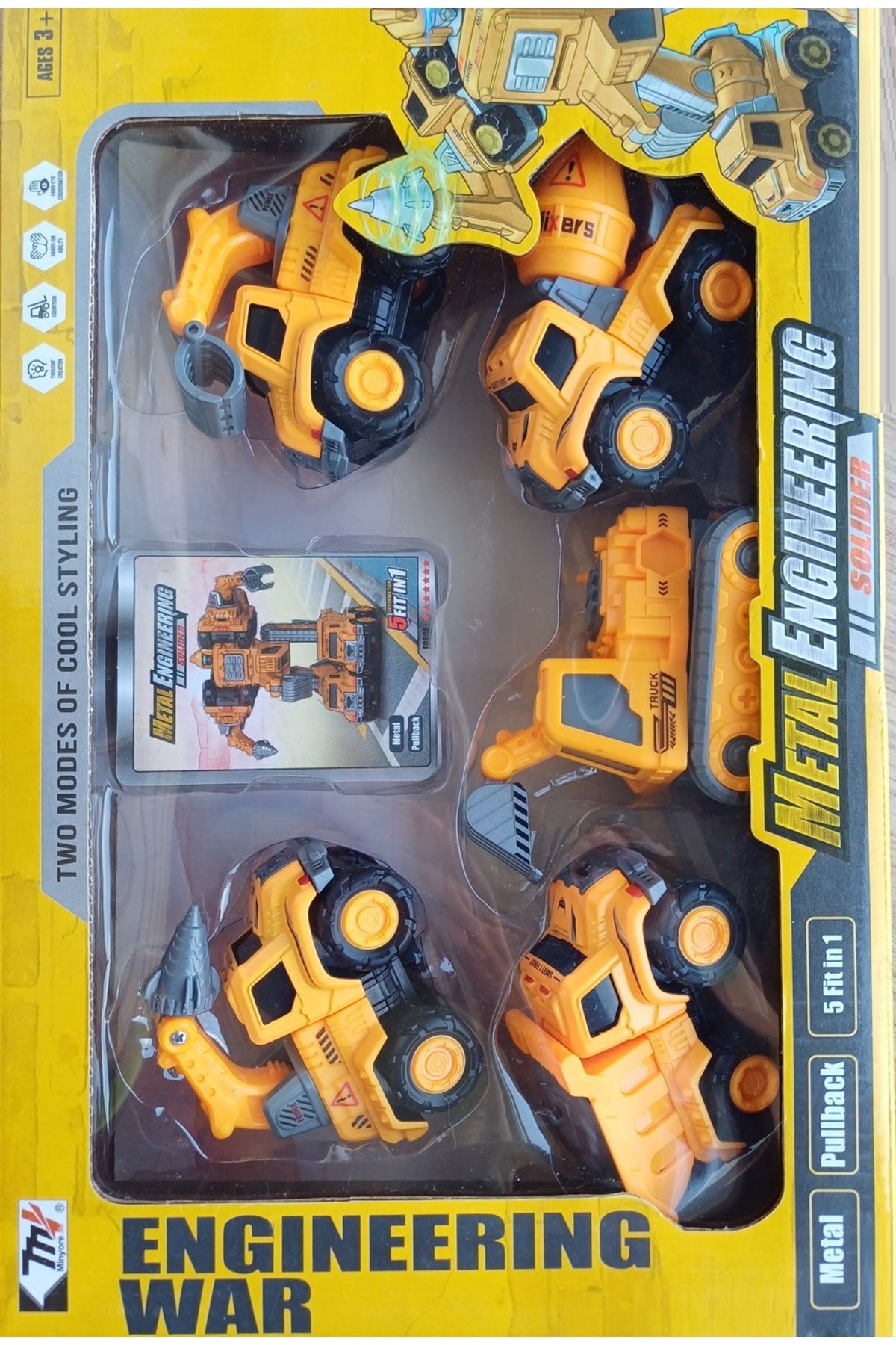 OYUNCAKSAHİLİ Metal Çekbırak 5 Adet Transformers Birleştir Robot Yap 5li iş makinası Kamyon Dozer Delici Mikser