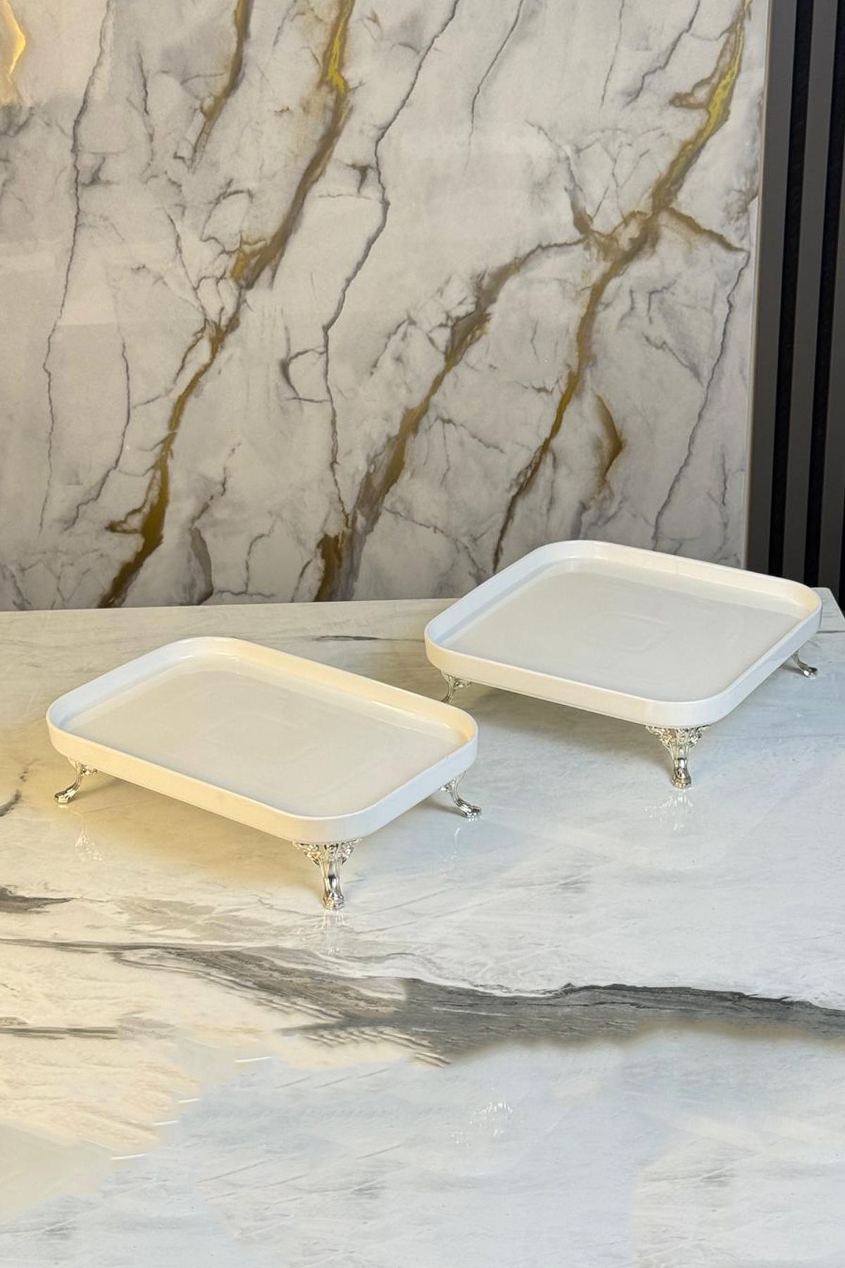 MAY HOME-Porcelain Rectangular Footed Presentation Plate 3