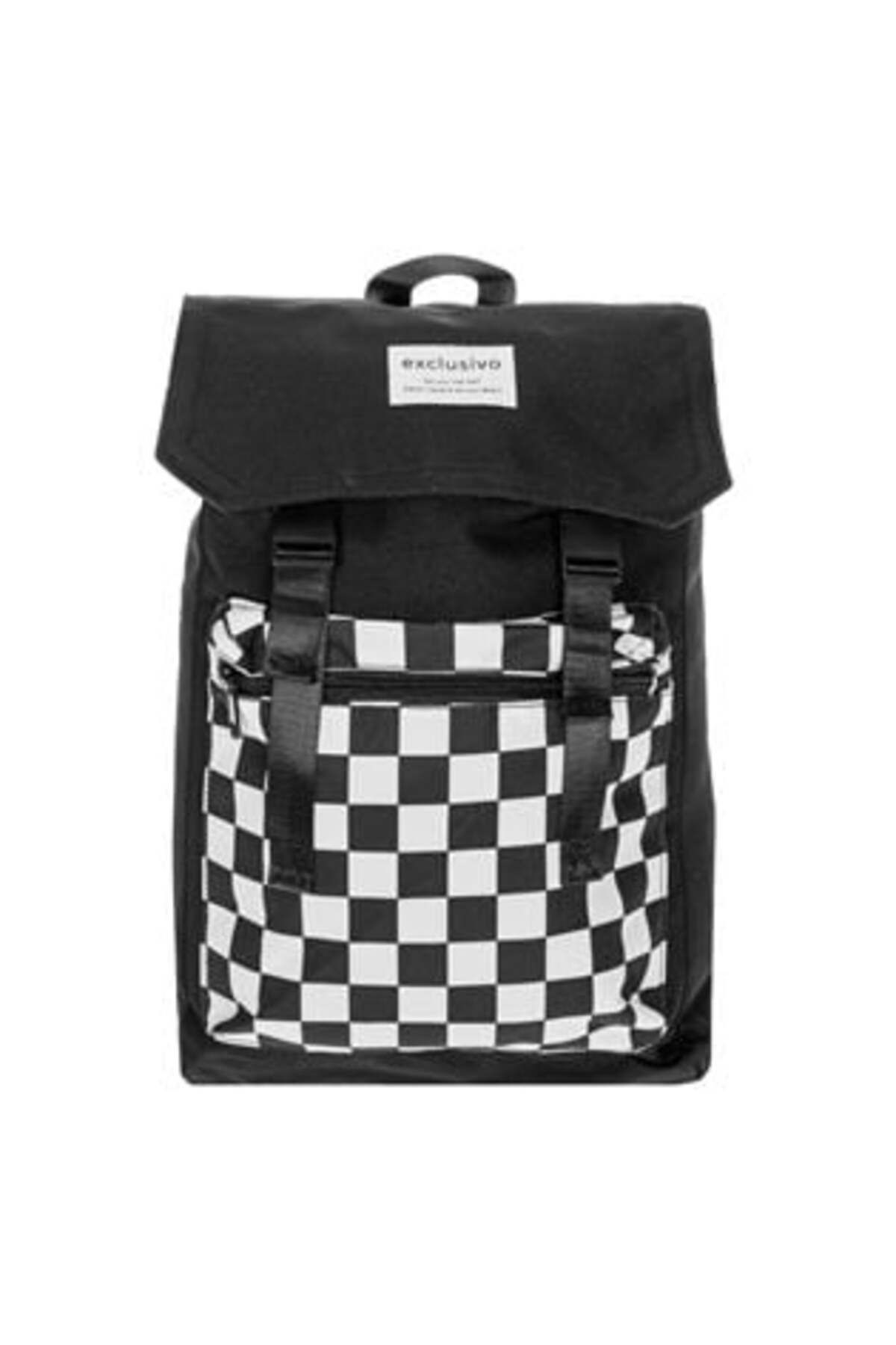 OEM-Black and White Backpack with Chess Pattern and Pocket 28 x 10 x 47 cm 1