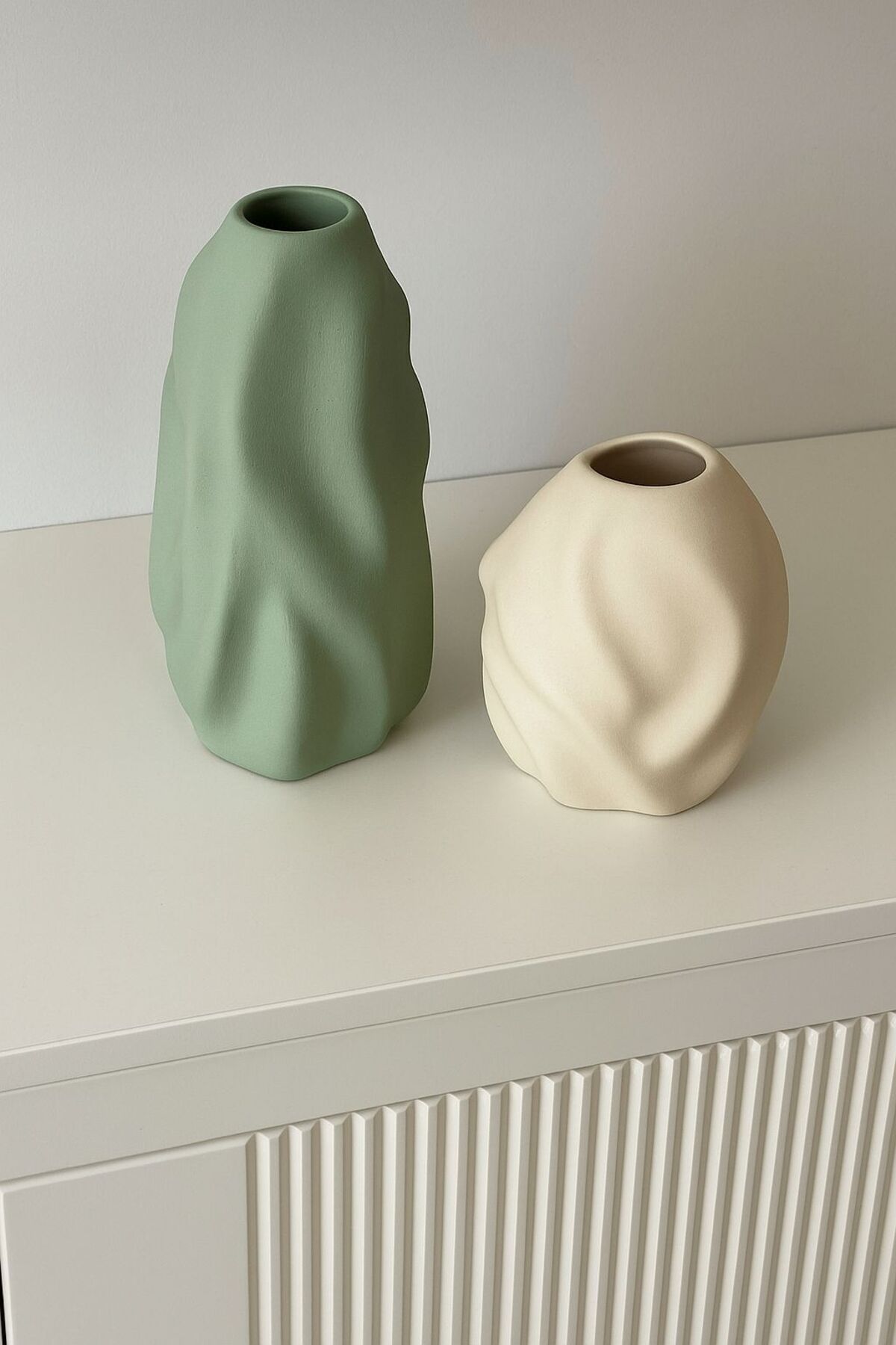 Luthien-Double Wave Vase Set Sage Cream Wave Vase Set 3