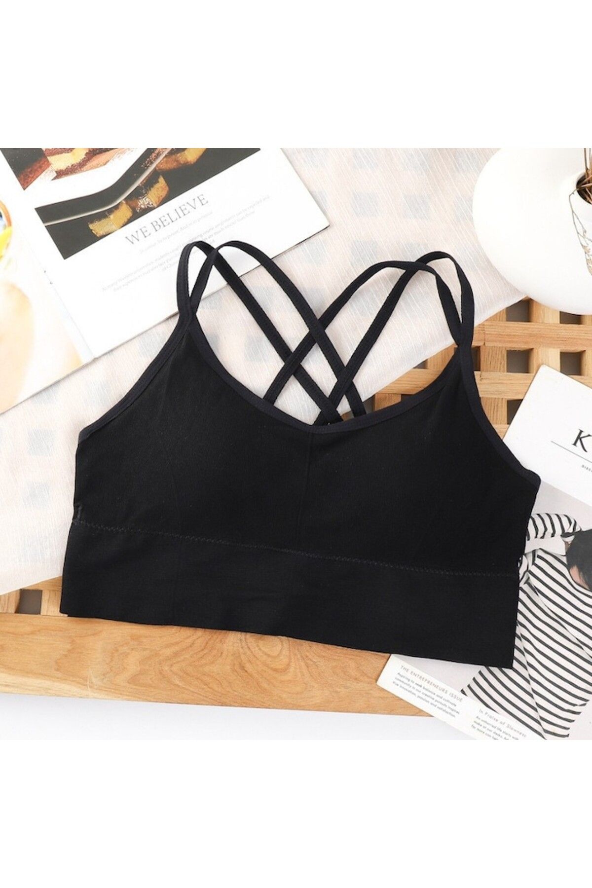 Mixbo-- Sports Bra for Gym with Straps and Open Back, Seamless, Push-Up Model, Universal Size, Black 3