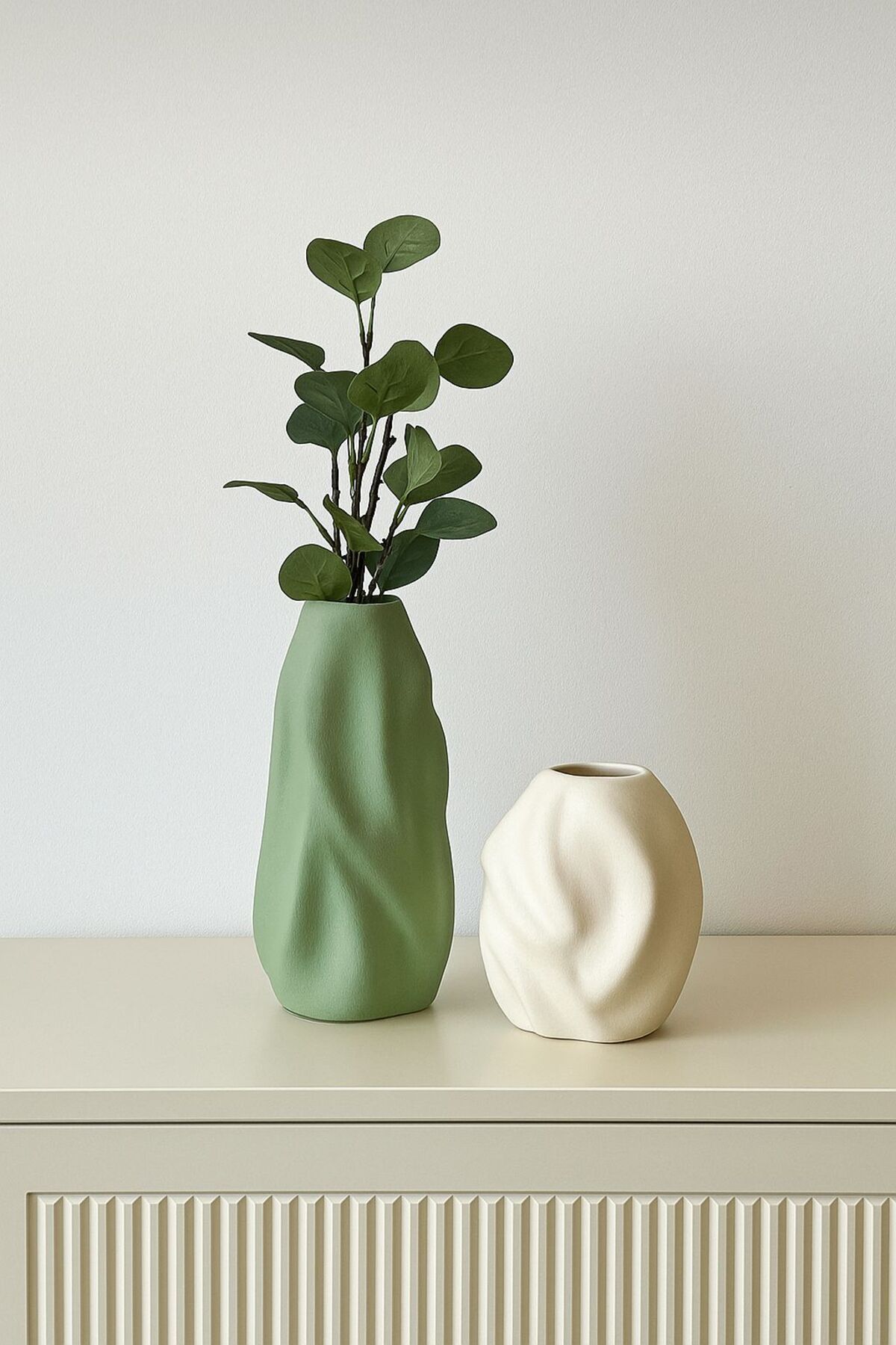Luthien-Double Wave Vase Set Sage Cream Wave Vase Set 2