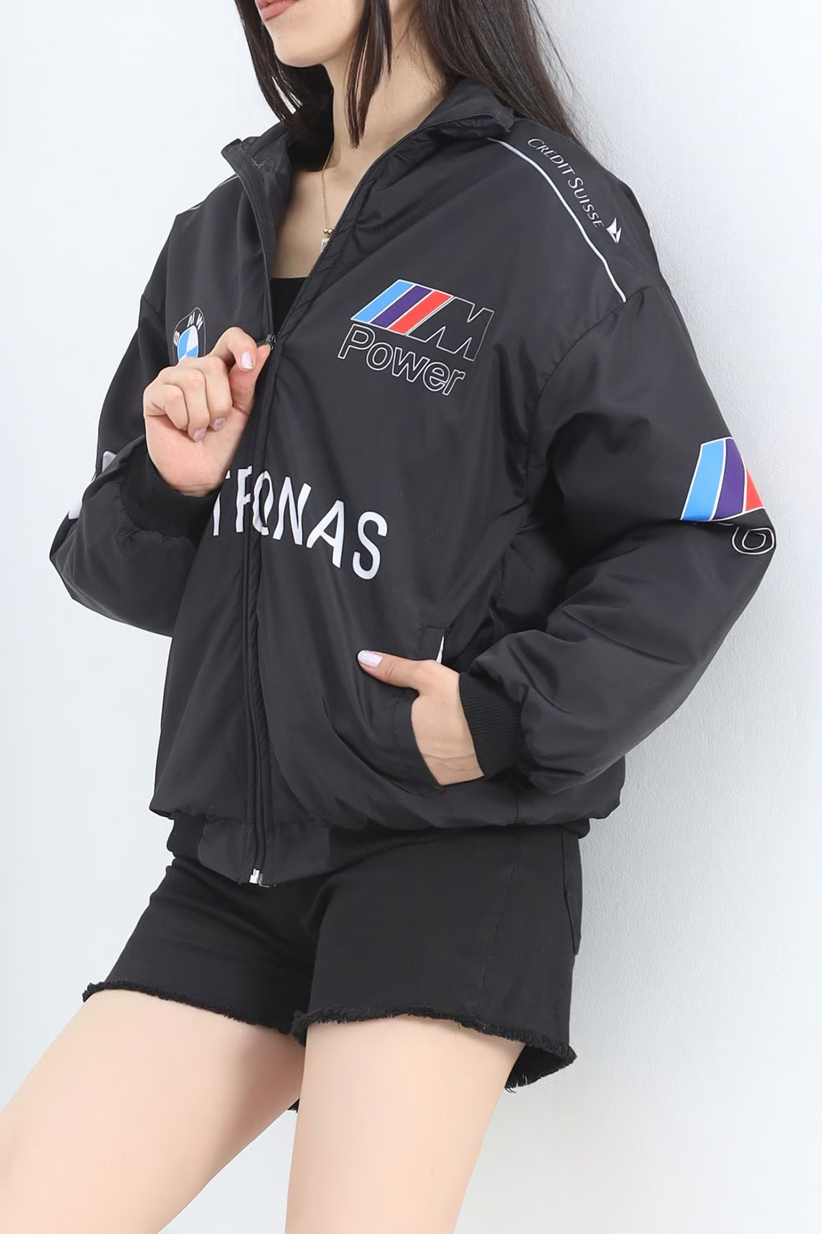 Bmw ///m Retro Unisex Paraşüt Kumaş Oversize Dijital Baskılı Siyah Rüzgarlık Yağmurluk — سرمه‌ای LSHNBMW1 — تصویر 4 از 5