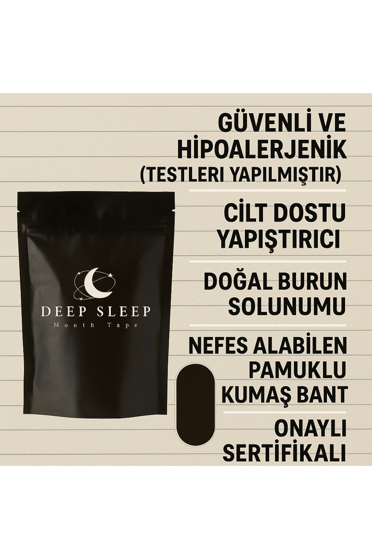 Deep Sleep Uyku İçin Horlama Önleyici Ağız Bandı Sağlıklı Uyku Rahat Nefes 30 Adet (Siyah)