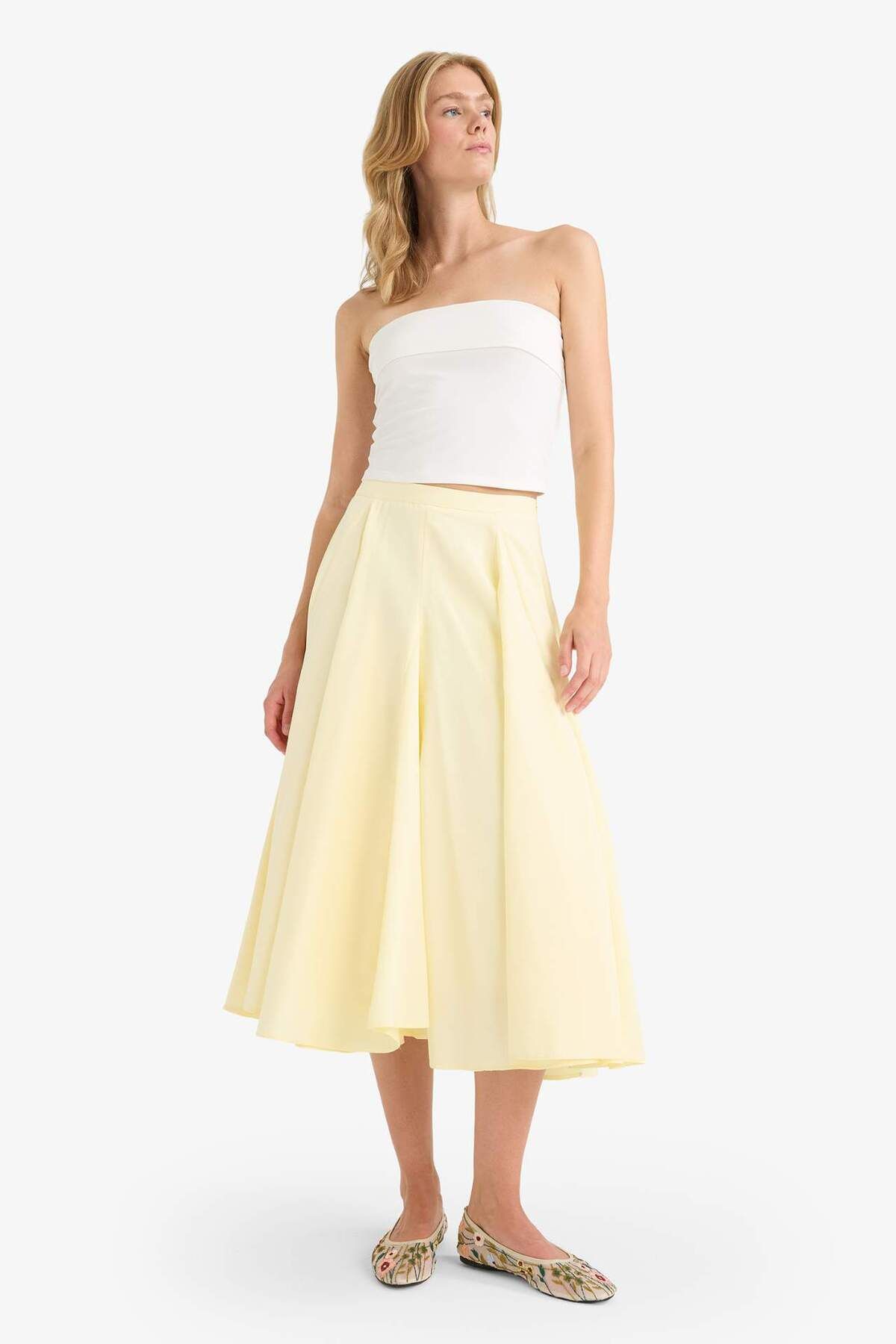 DeFacto-A-Line Regular Waist Lined Poplin Maxi Skirt G0777Ax25Sm 3