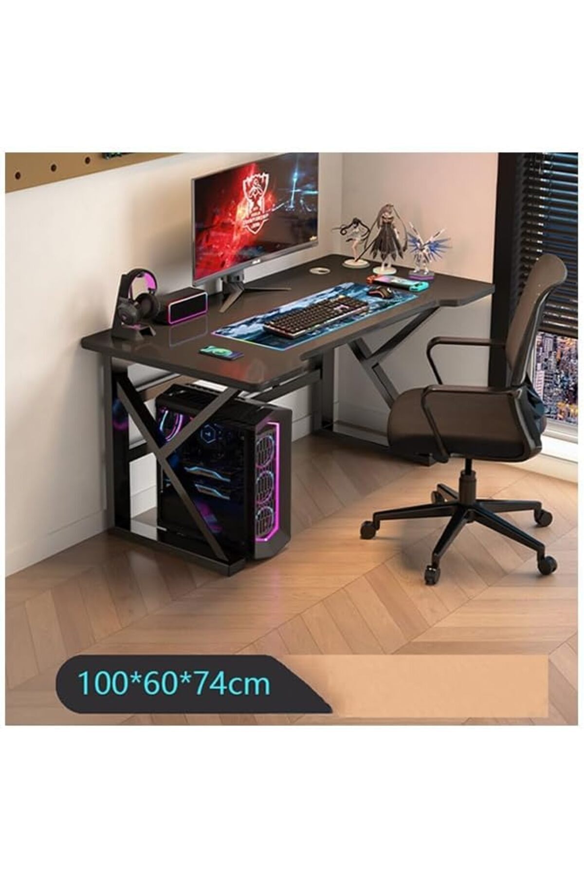 AGD-Gaming Computer Desk in K-Shape by AGD, 100 cm, Black 3