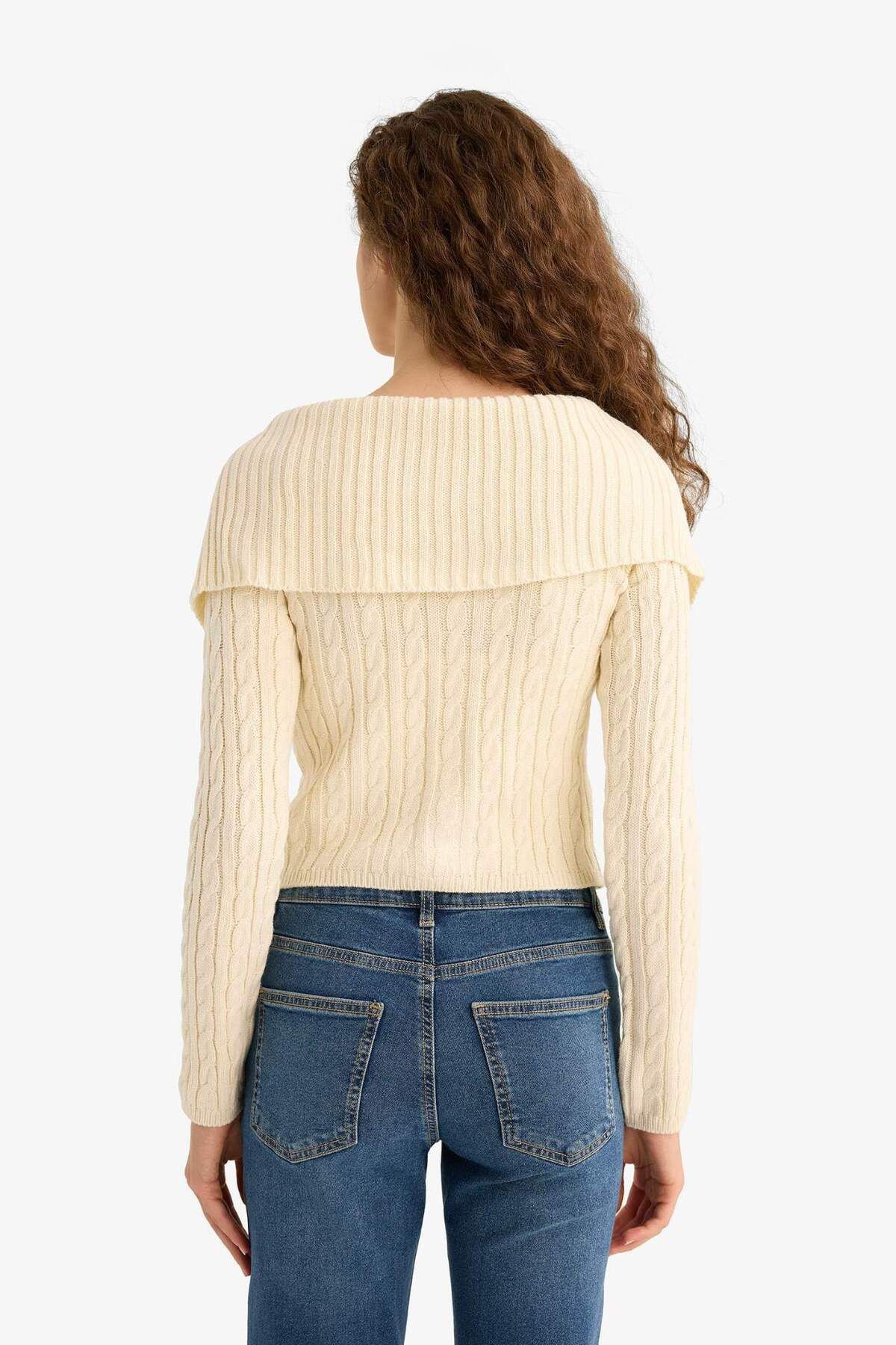 DeFacto-Regular Fit Open Shoulder Cardigan E8263Ax25Wn 6