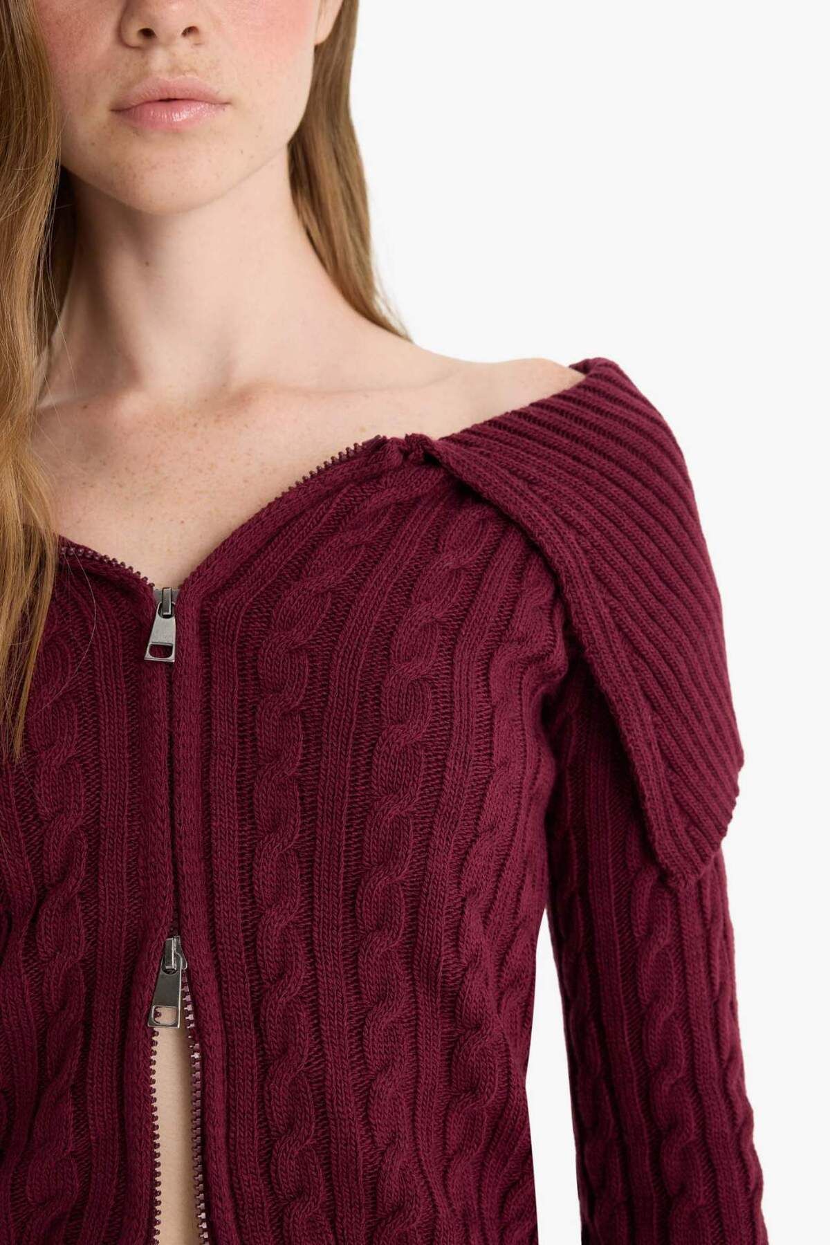 DeFacto-Regular Fit Open Shoulder Cardigan E8263Ax25Wn 5