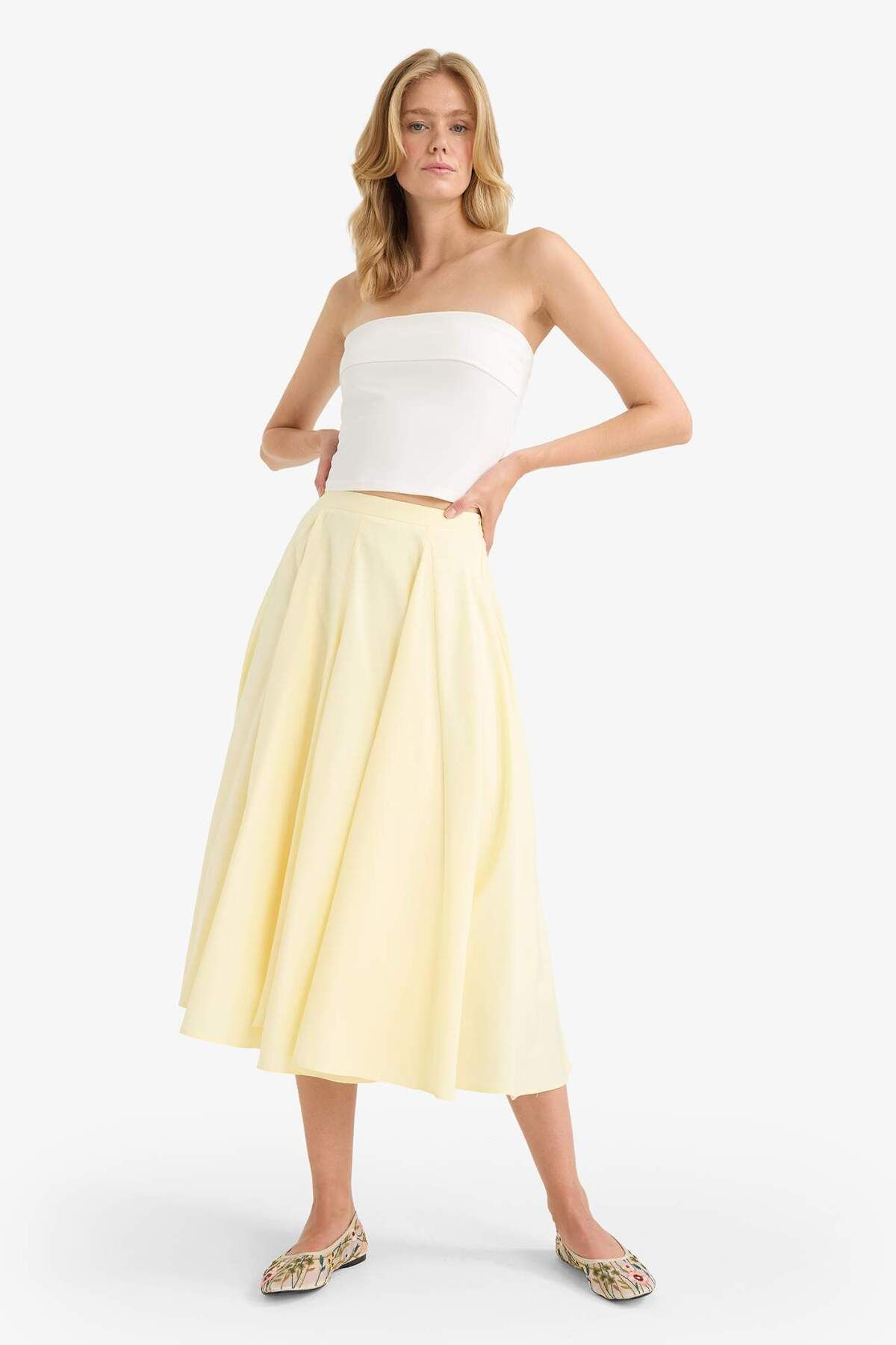 DeFacto-A-Line Regular Waist Lined Poplin Maxi Skirt G0777Ax25Sm 1