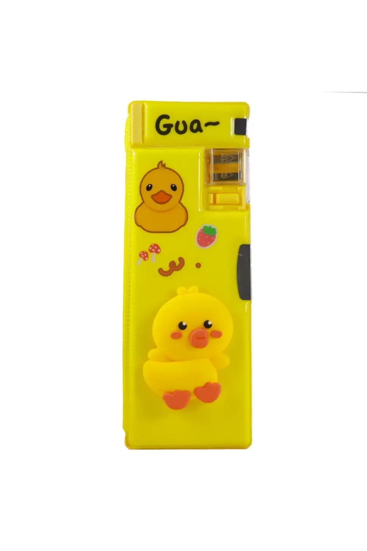 Generic-Duck Printed Pencil Box - Yellow | Multifunctional Storage with Inbuilt Dual Sharpener for Kids 1