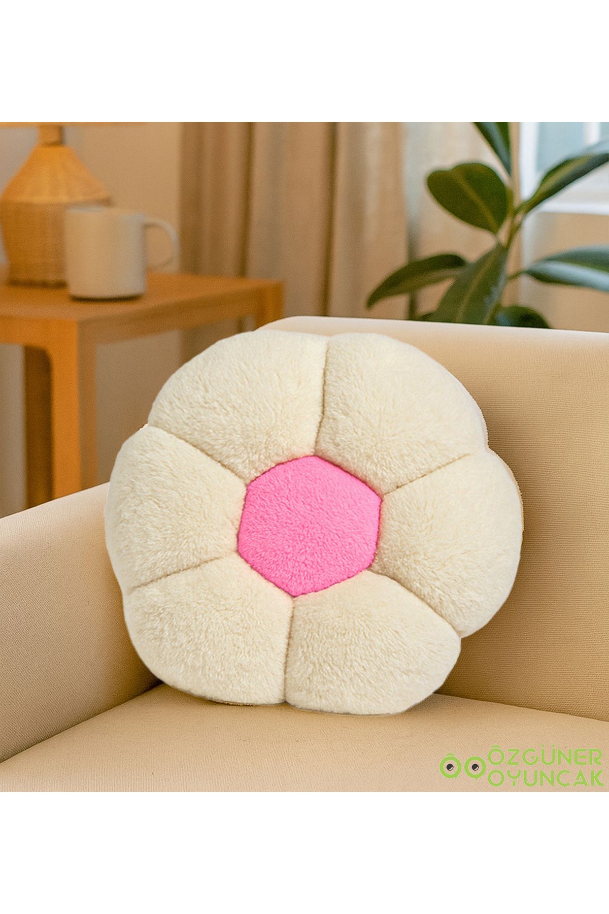 Özgüner Oyuncak-Decorative Daisy Shaped Plush Pillow 40 cm – Soft and Comfortable Design 1