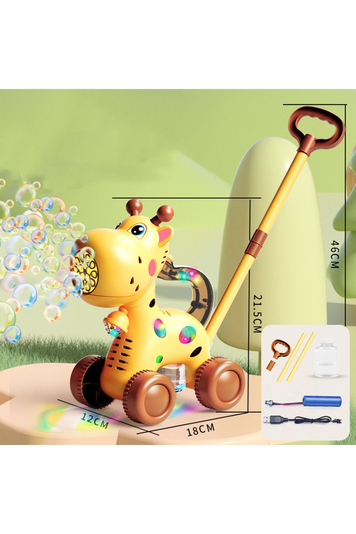 LUDIRO-Girafa cu Baloane de Sapun, lumini, Acumulator USB, 2 in 1 si Design Simpatic 6
