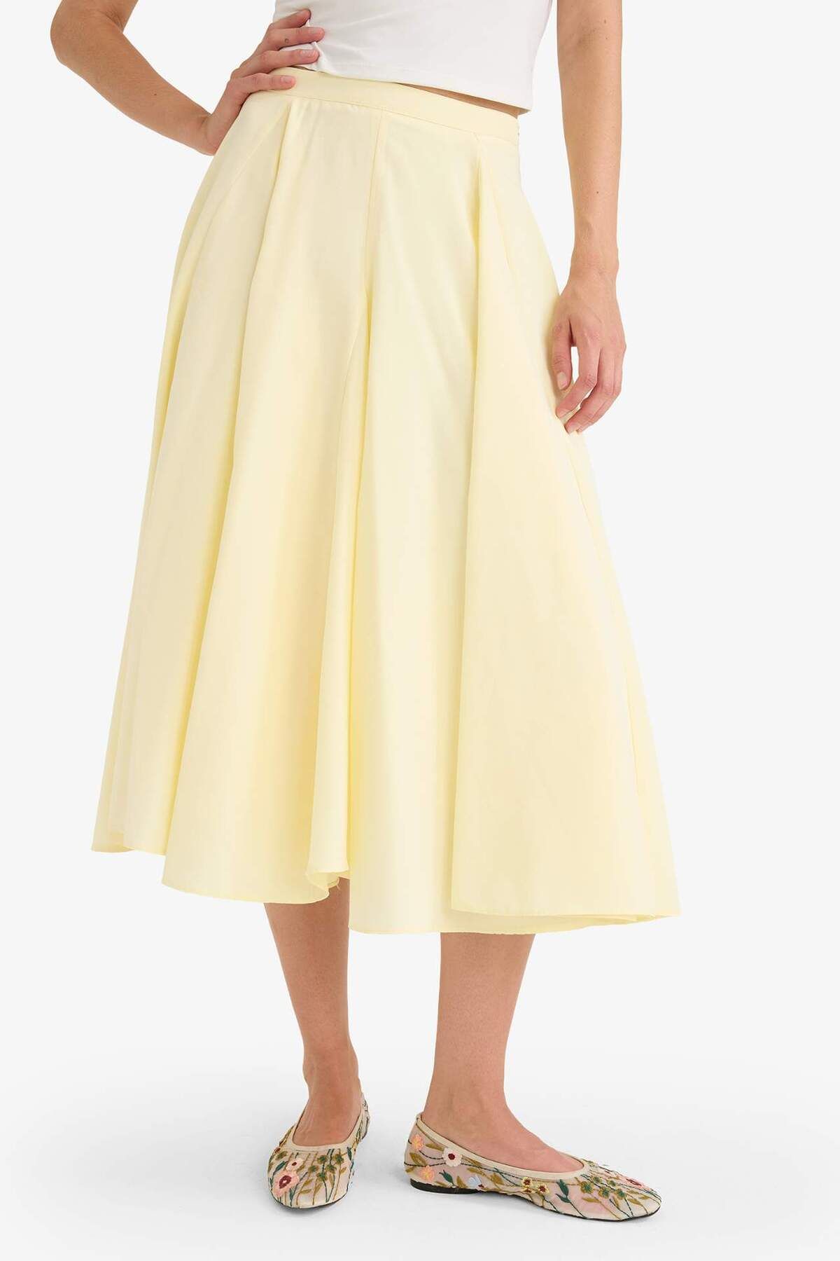 DeFacto-A-Line Regular Waist Lined Poplin Maxi Skirt G0777Ax25Sm 4