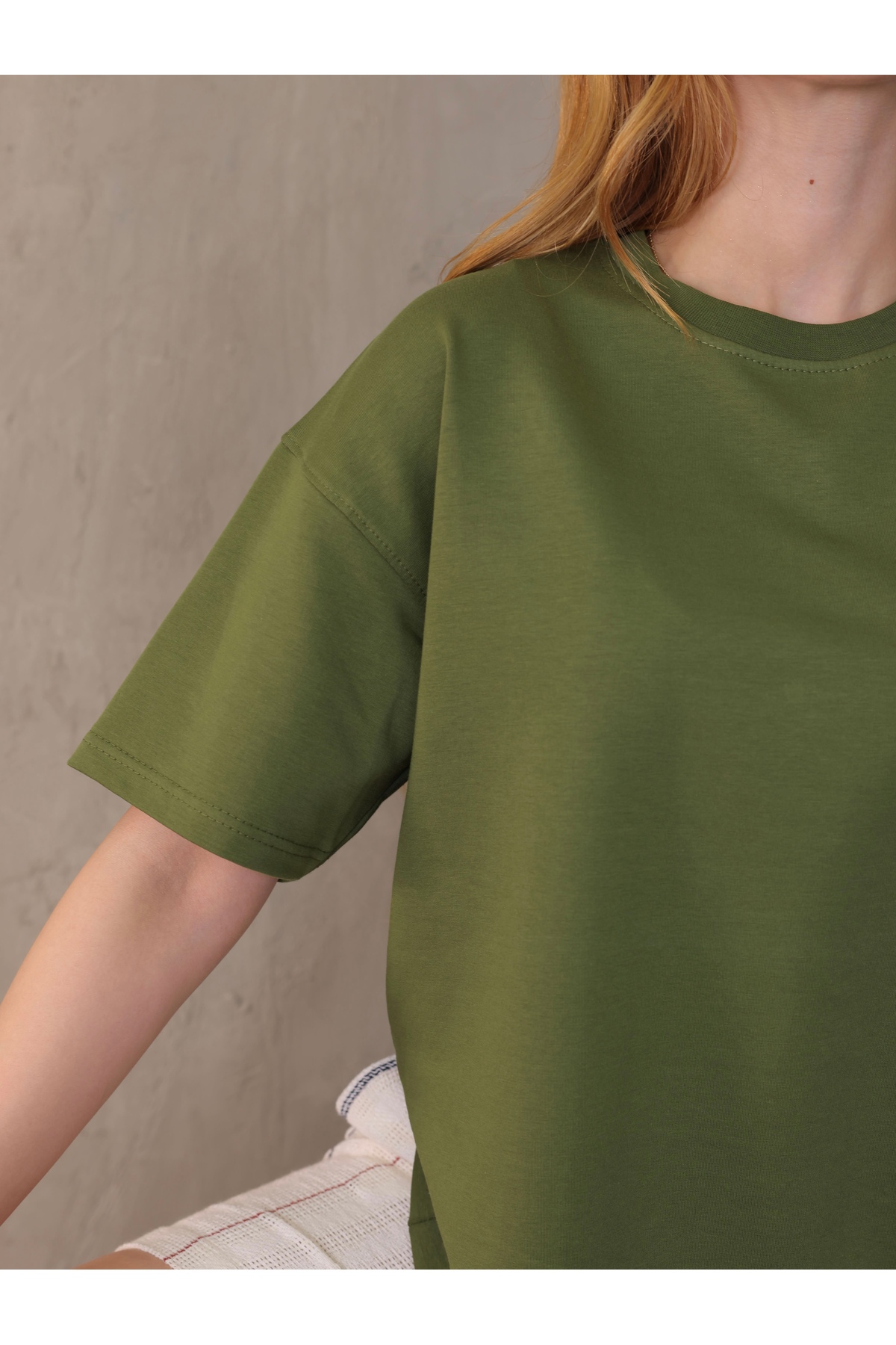 GRODY.T women's Oversize shabby boyfriend T-shirt bicycle collar, two yarn knitted T-shirt.