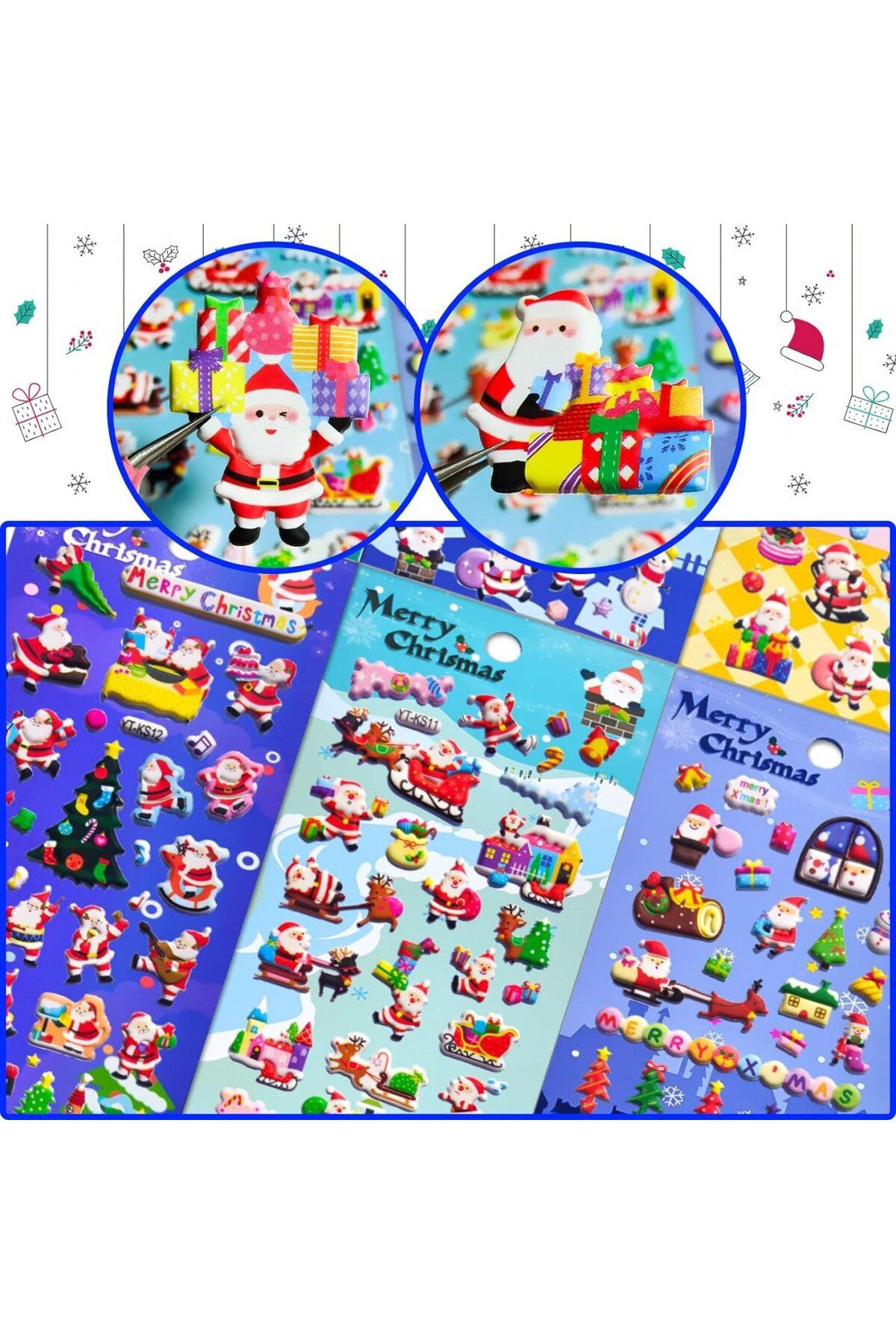 MOKIU-Set of 8 sheets of Christmas stickers, PVC, multicolor, 22 x 10 cm 3