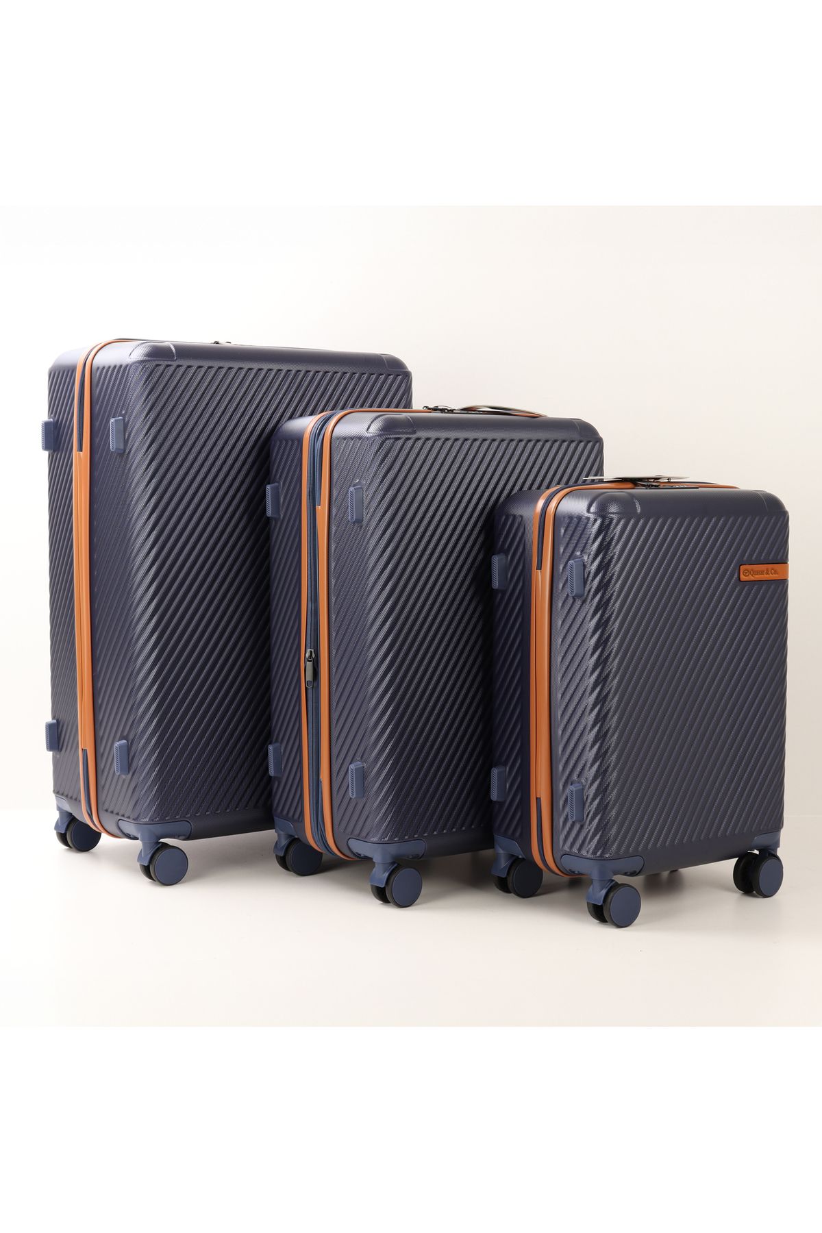 Quasar & Co.-Set of 3 trolleys S/M/L, suitcases, luggage with lock, telescopic handle, suitcases with 4 wheels, ABS, blue 3
