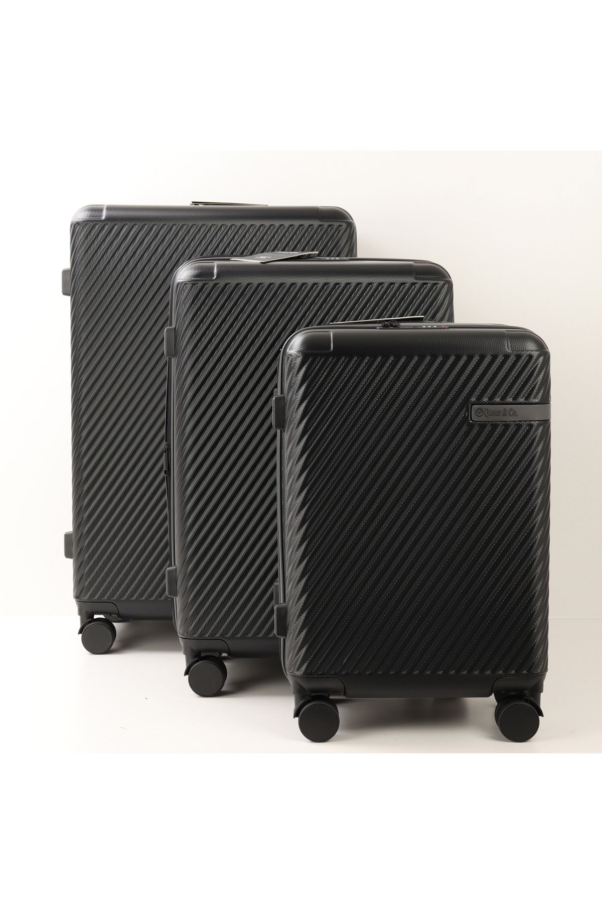 Quasar & Co.-Set of 3 trolleys S/M/L, suitcases, luggage with lock, telescopic handle, suitcases with 4 double wheels, ABS, black 2