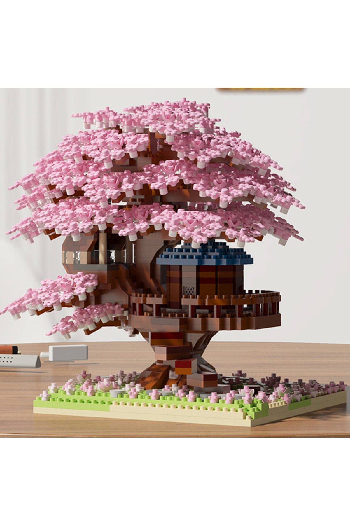 بدون جعبه ۲۸۵۲ تکه DIY بنفش رمانتیک گل شکوفه گیلاس صورتی خانه درختی قطار مونتاژ ساختنی Blo