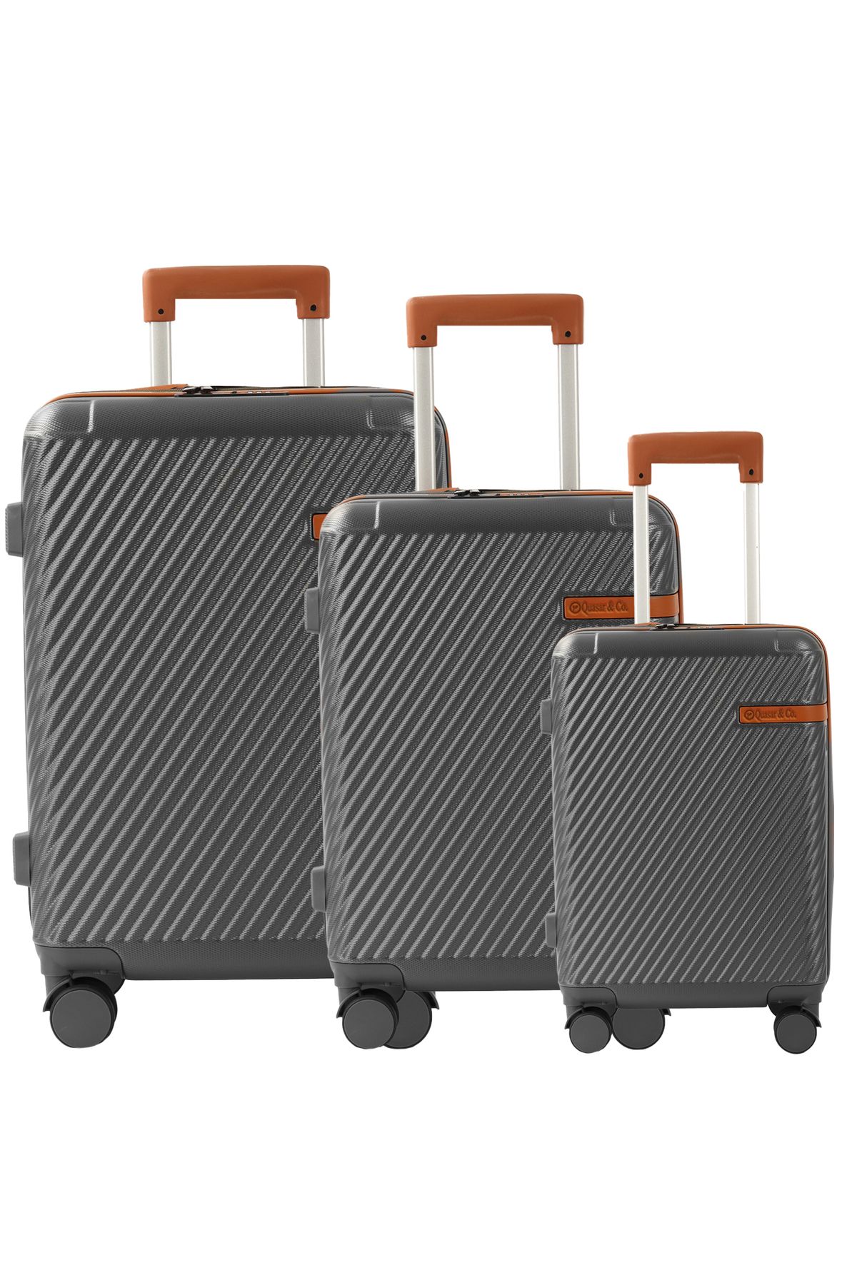 Quasar & Co.-Set of 3 trolleys S/M/L, suitcases, luggage with lock, telescopic handle, suitcases with 4 double wheels, ABS, gray 1