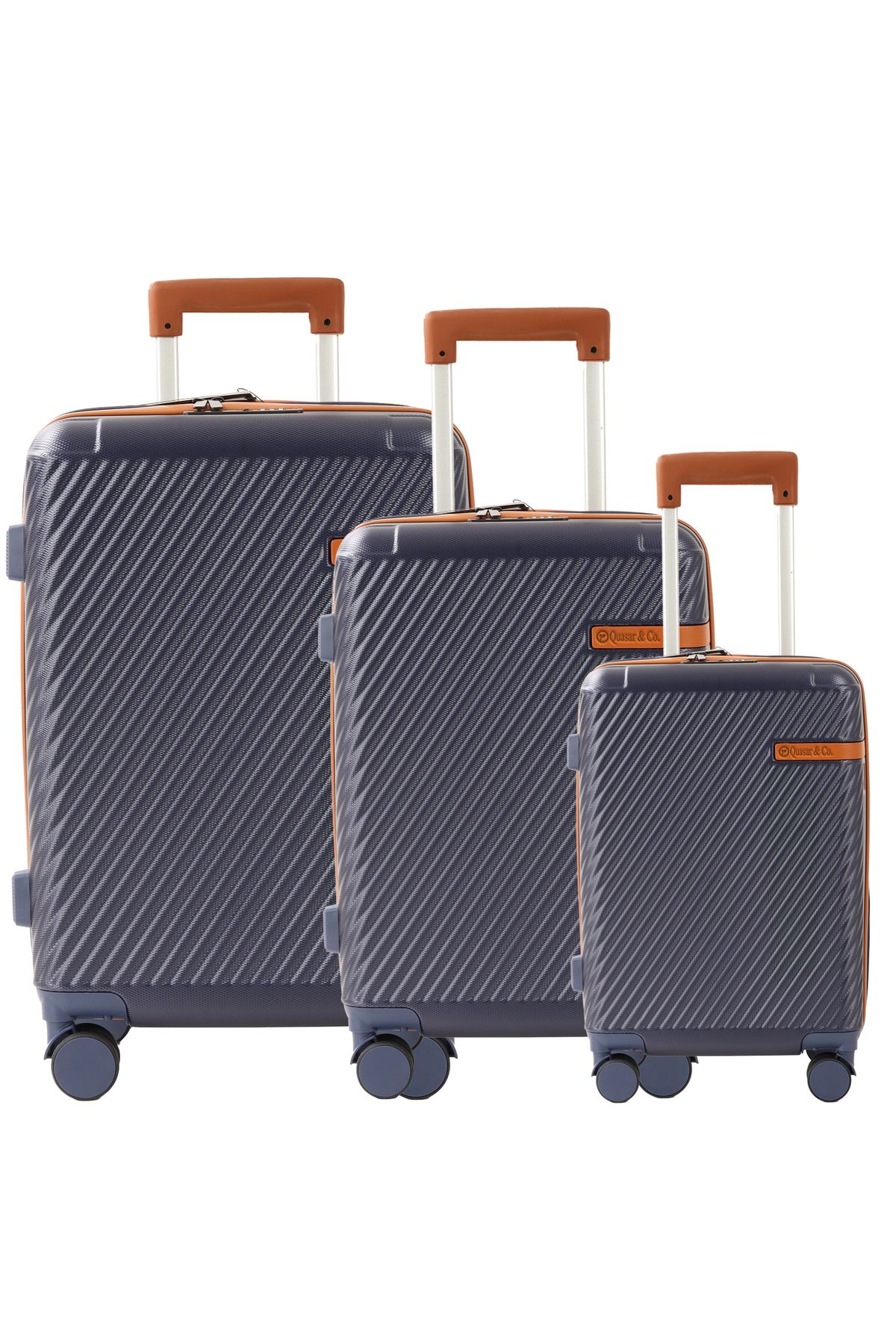 Quasar & Co.-Set of 3 trolleys S/M/L, suitcases, luggage with lock, telescopic handle, suitcases with 4 wheels, ABS, blue 1