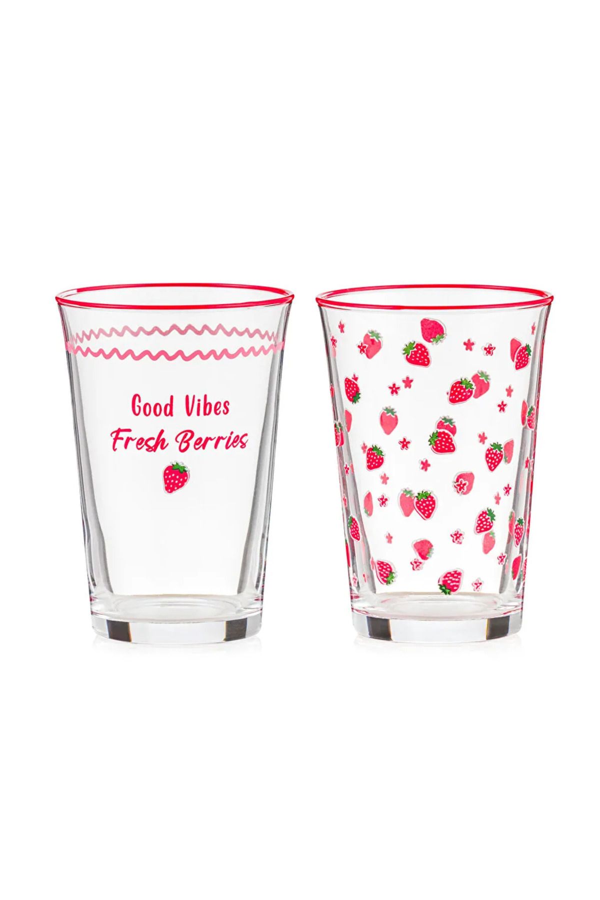 LC Waikiki-Lcw Home Red Strawberry Printed Glass Cup Set of 3 290 ml 5