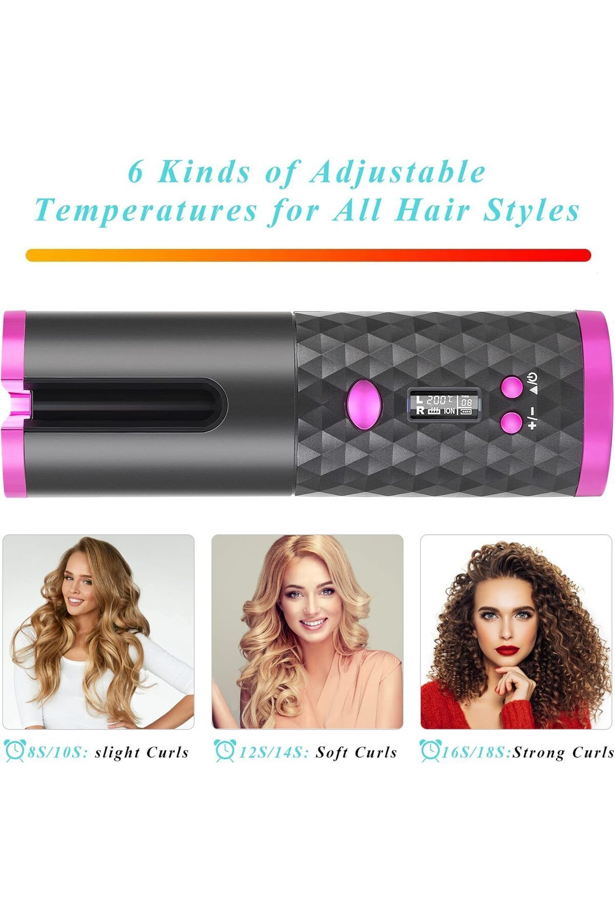 Joy-Cordless Auto Hair Curler, with LCD Display,Adjustable Temperature & Timer, for Hair Styling Medium 4