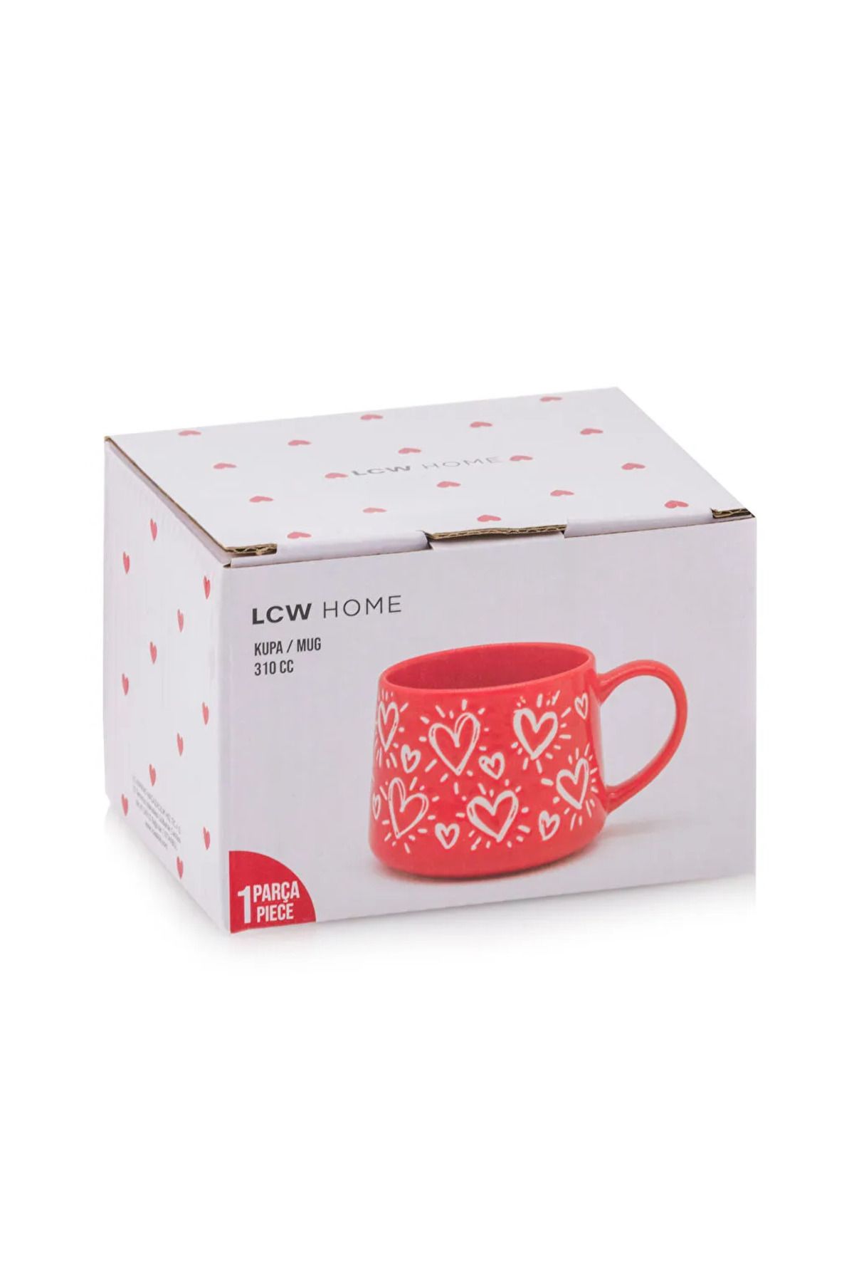 LC Waikiki-Lcw Home Red Heart Printed Ceramic Mug 310 ml 4